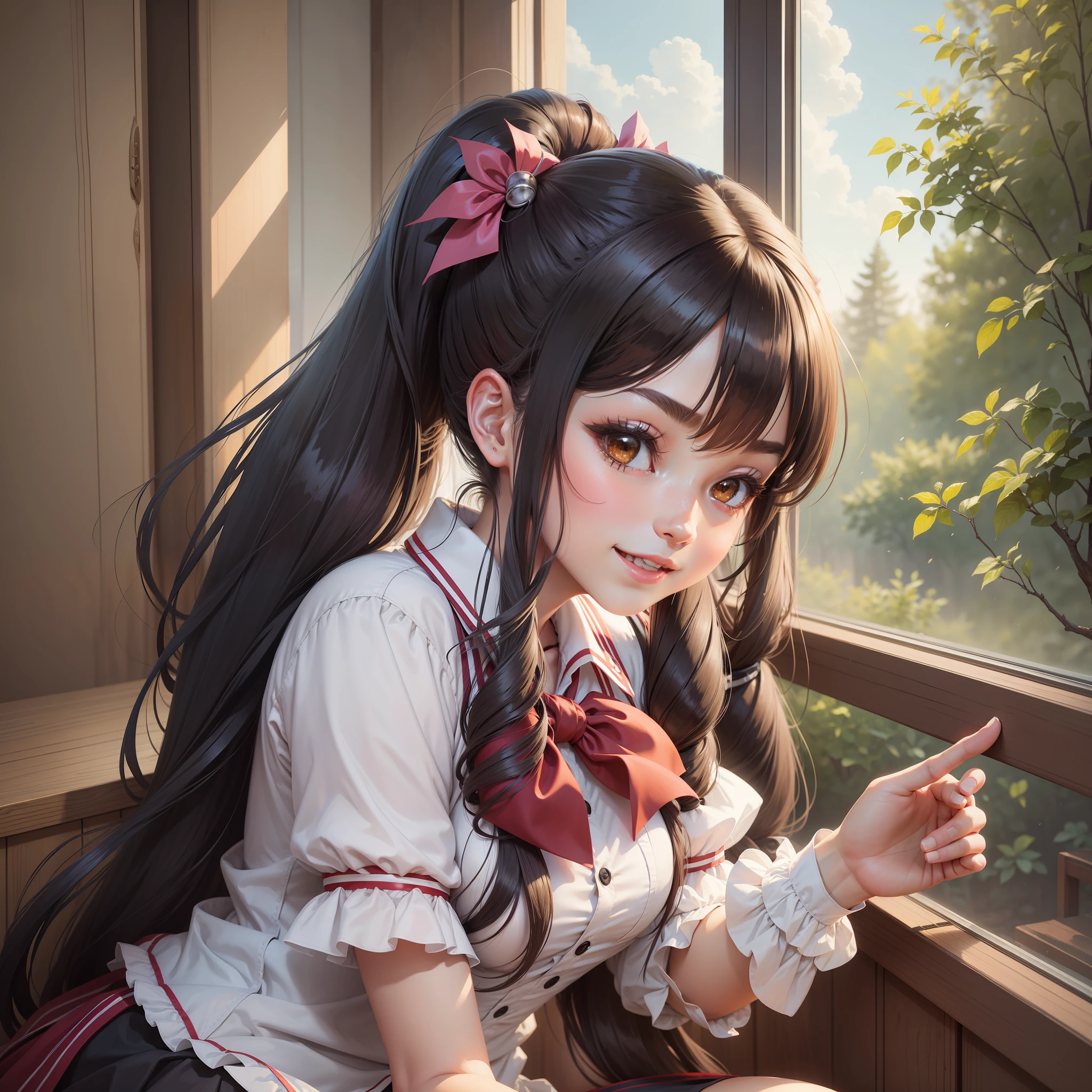 Harem Multiple Girls Smile Top Quality Masterpiece Long Hair Ponytail Twin Tails Uniform