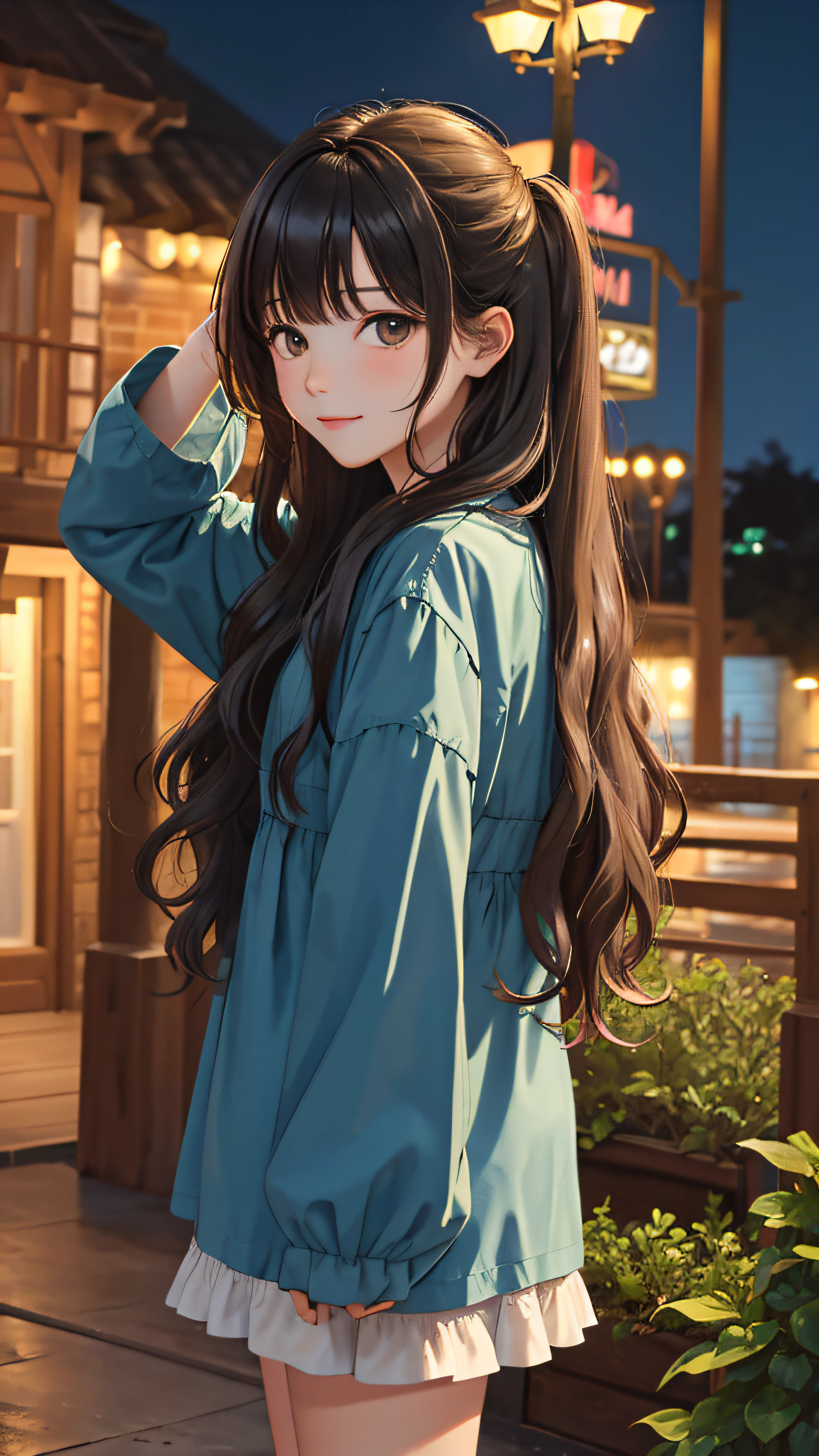 (masterpiece:1.2), (best quality:1.2), night, (looking at viewer), bright skin, cowboy shot,
outdoors, fringe,
long hair, (wavy hair),