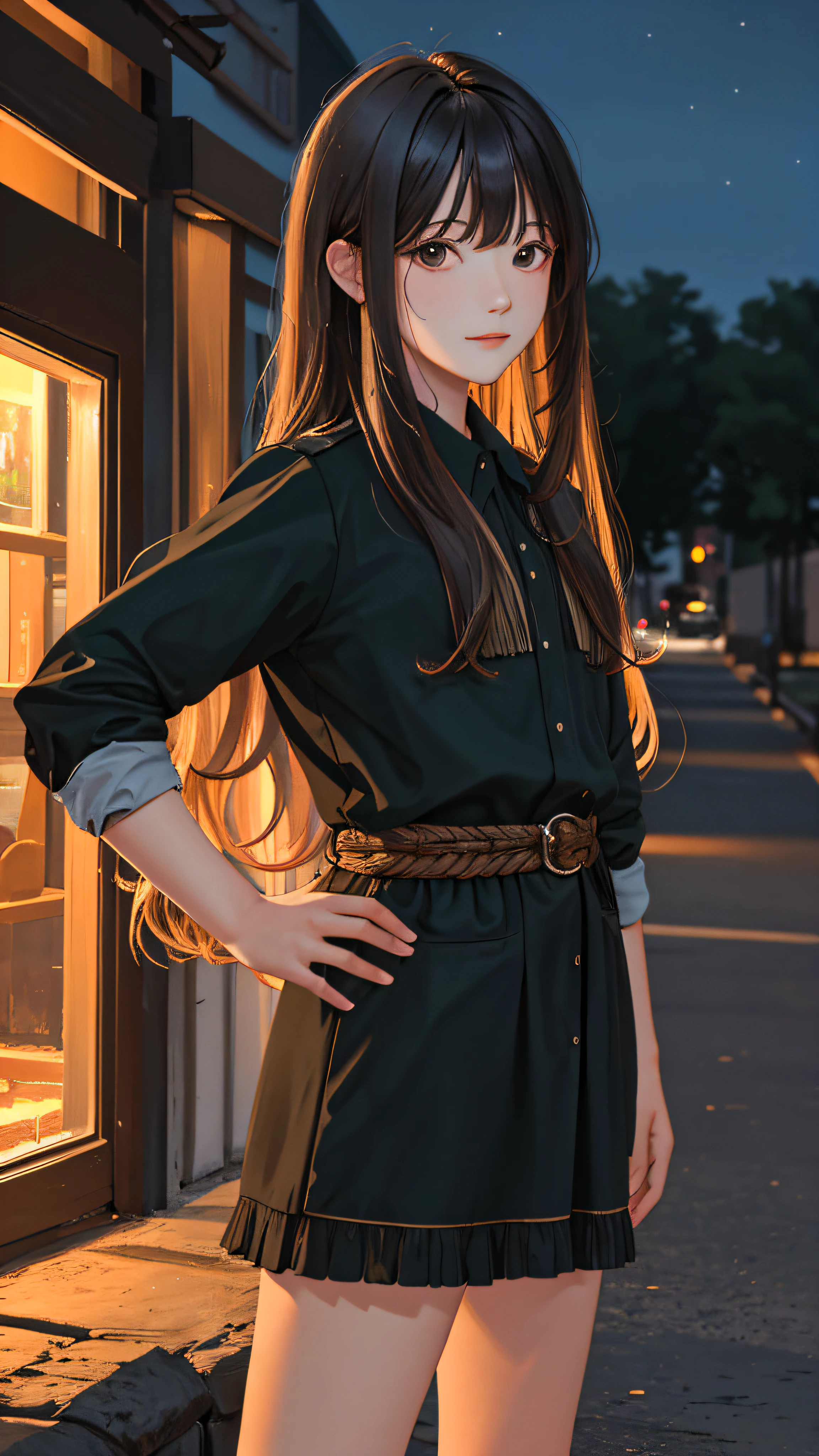 (masterpiece:1.2), (best quality:1.2), night, (looking at viewer), bright skin, cowboy shot, 
outdoors, fringe, 
long hair, (wavy hair),