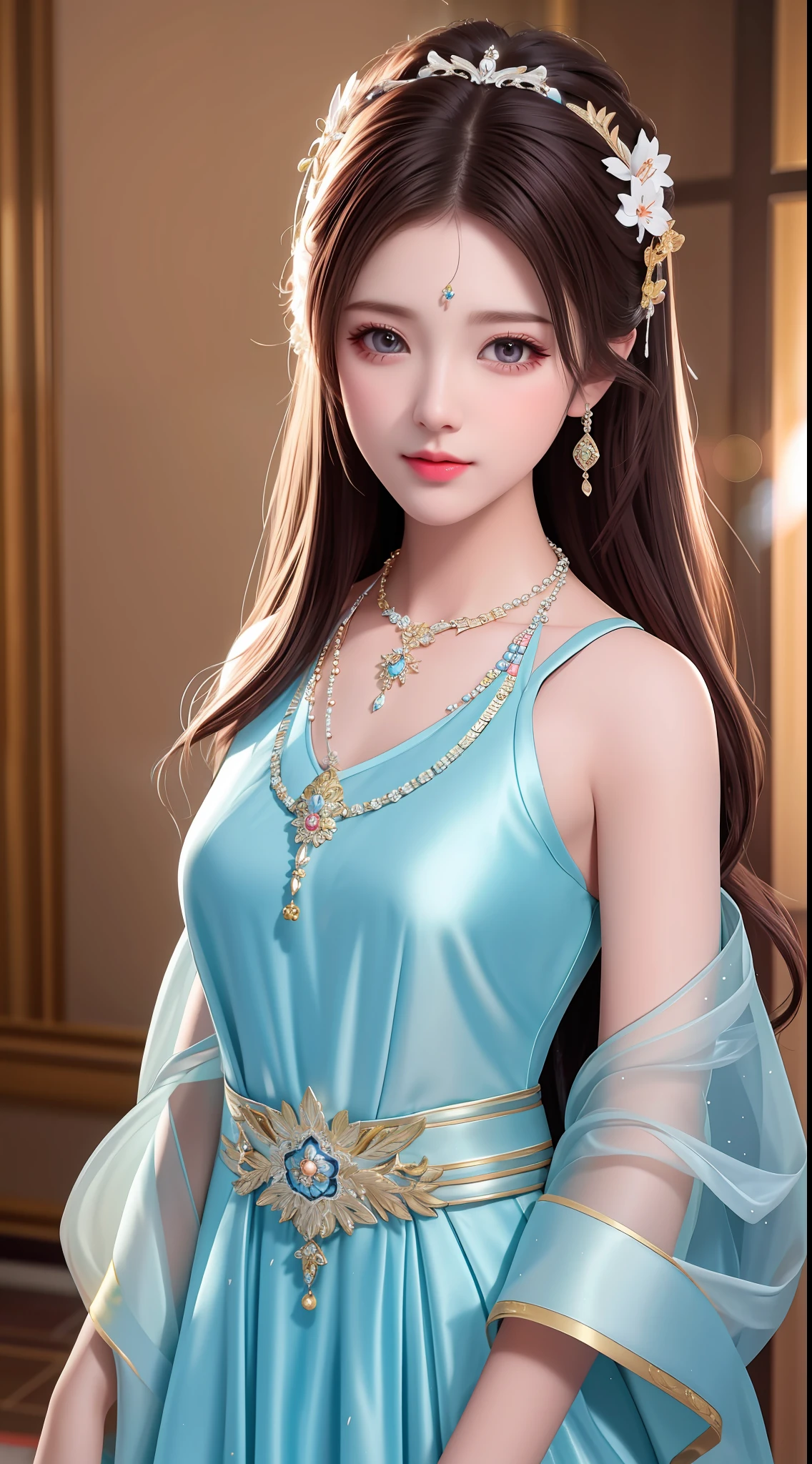 Best Quality, Masterpiece, High Resolution, 1girl, Porcelain Dress, Hair Accessories, Necklace, Jewelry, Pretty Face, On Body, Tyndall Effect, Realistic, Shadow Studio, Rim Lighting, Dual Tone Lighting, (High Detail Skins: 1.2), 8k UHD, dslr, soft light, high quality, volume light, sneak shot, photo, high resolution, 4k, 8k, background blur,