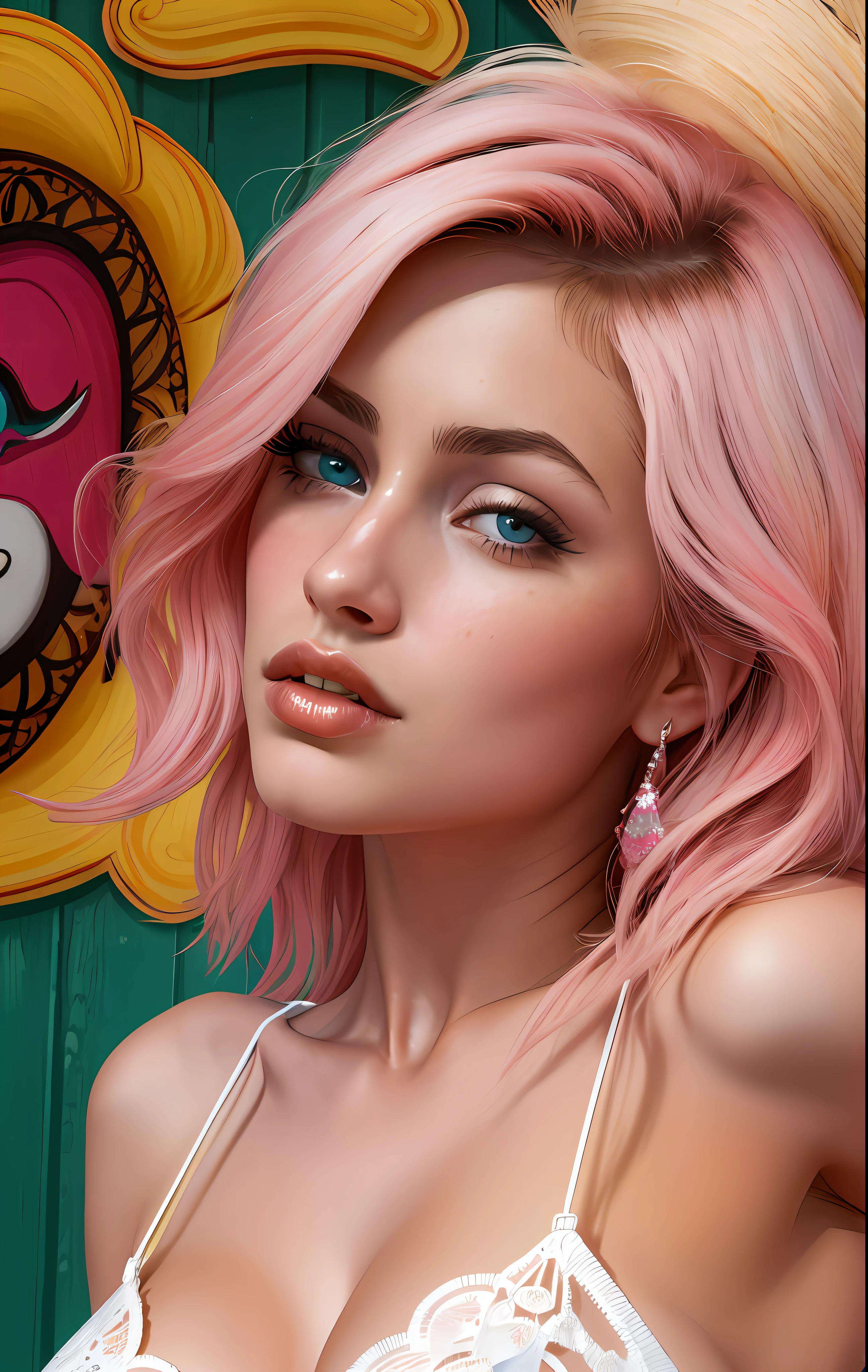 Mexican woman, solo, stripper, light pink hair, dark blue eyes, detailed face, ([Julianne Hough|Megan Fox|Christina Hendricks]:0.8), (swollen lips:0.9), masterpiece, professional, high quality, beautiful, amazing, gothic, Getty Images, miko, giant, photo shoot, 4k, realistic, detailed background, abominable, real life, by Walter Beach Humphrey, by Pierre Bonnard,