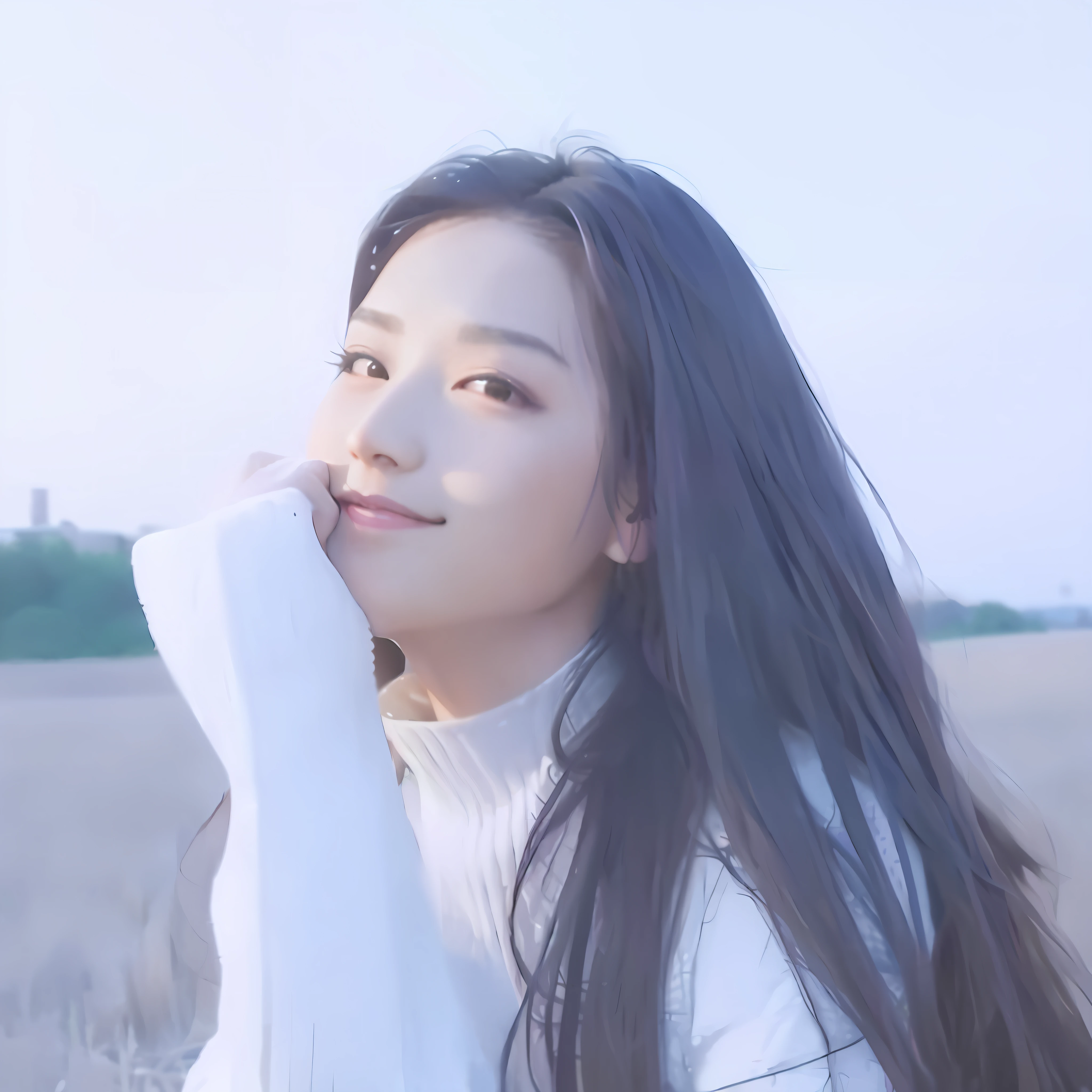 araffe girl with long black hair sitting in a field, jaeyeon nam, jisoo from blackpink, jisoo of blackpink, heonhwa choe, li zixin, lee ji - eun, lee ji-eun, gemma chen, portrait jisoo blackpink, bae suzy, warm and gentle smile, sun yunjoo, 🍁 cute, serene smile, xision wu --auto --s2