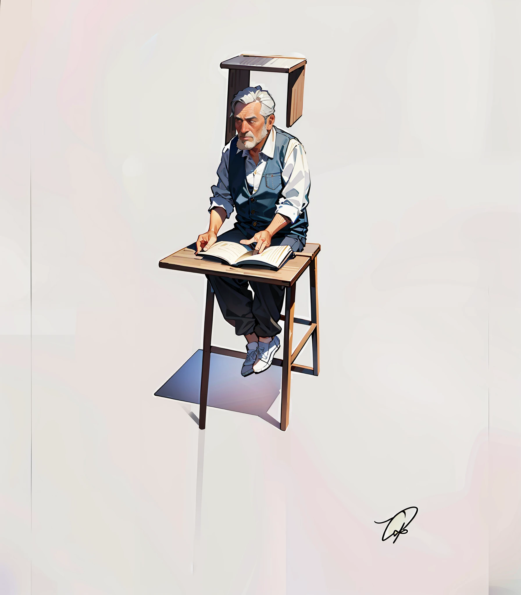 High detail, high quality, high resolution, Full HD.1080P.2K4K8K, 8k smooth, full of sunlight, bright, edge light, morning light, colorful color matching, rich color palette watercolor, decadent middle-aged uncle, white shirt, black trousers, sketch, ink painting,