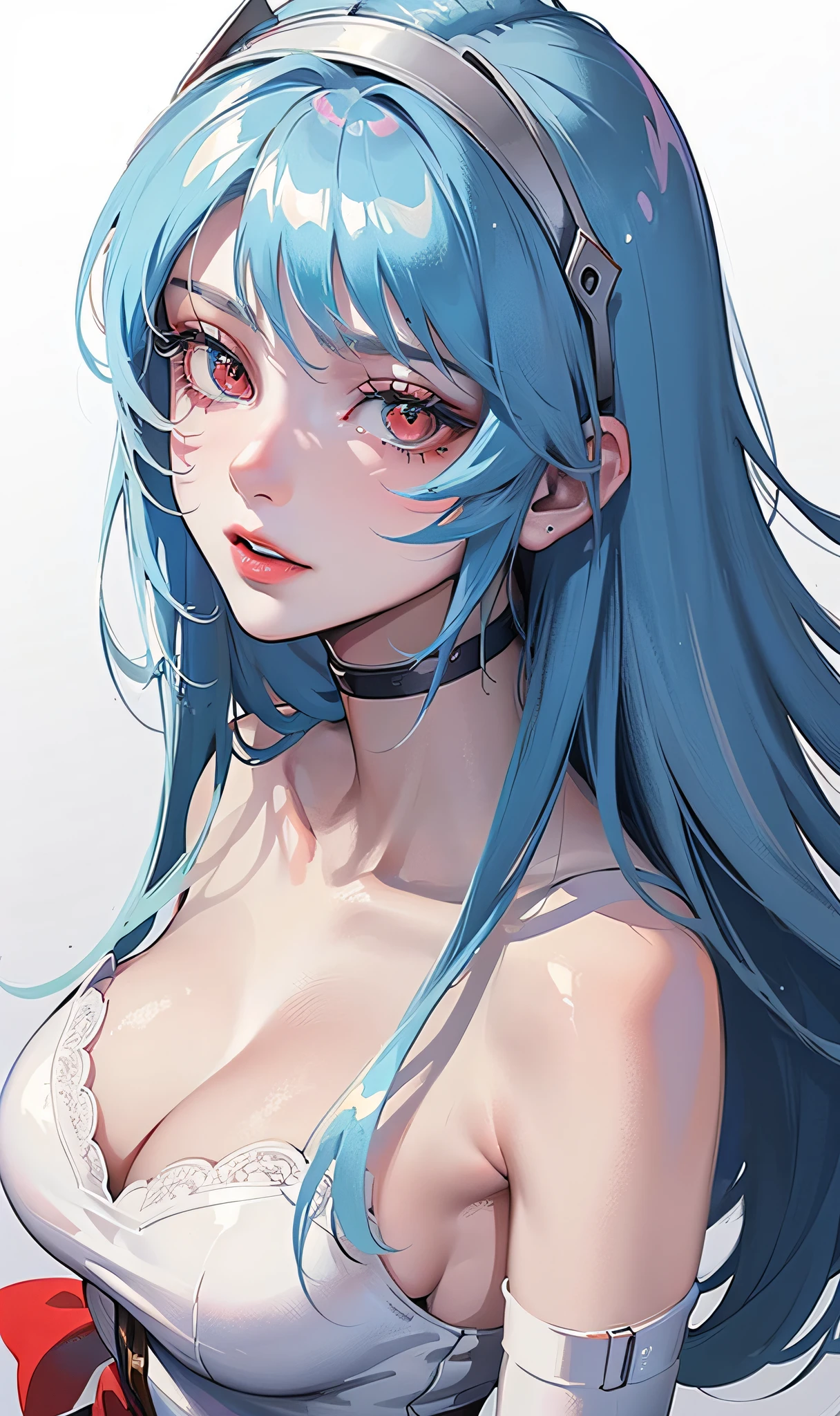 ((masterpiece, best quality, high resolution, extreme quality, solo, very detailed wallpaper, (18 year old girl: 1.4), Rei Ayanami, red eyes, detailed eyes, beautiful eyes, eye reflex, shyness, big nose, lipstick, {portrait closeup}, pale skin, extremely moist and smooth, skin reflected light, three-dimensional facial features, no background, pose, {look down|look up|look to the side})),