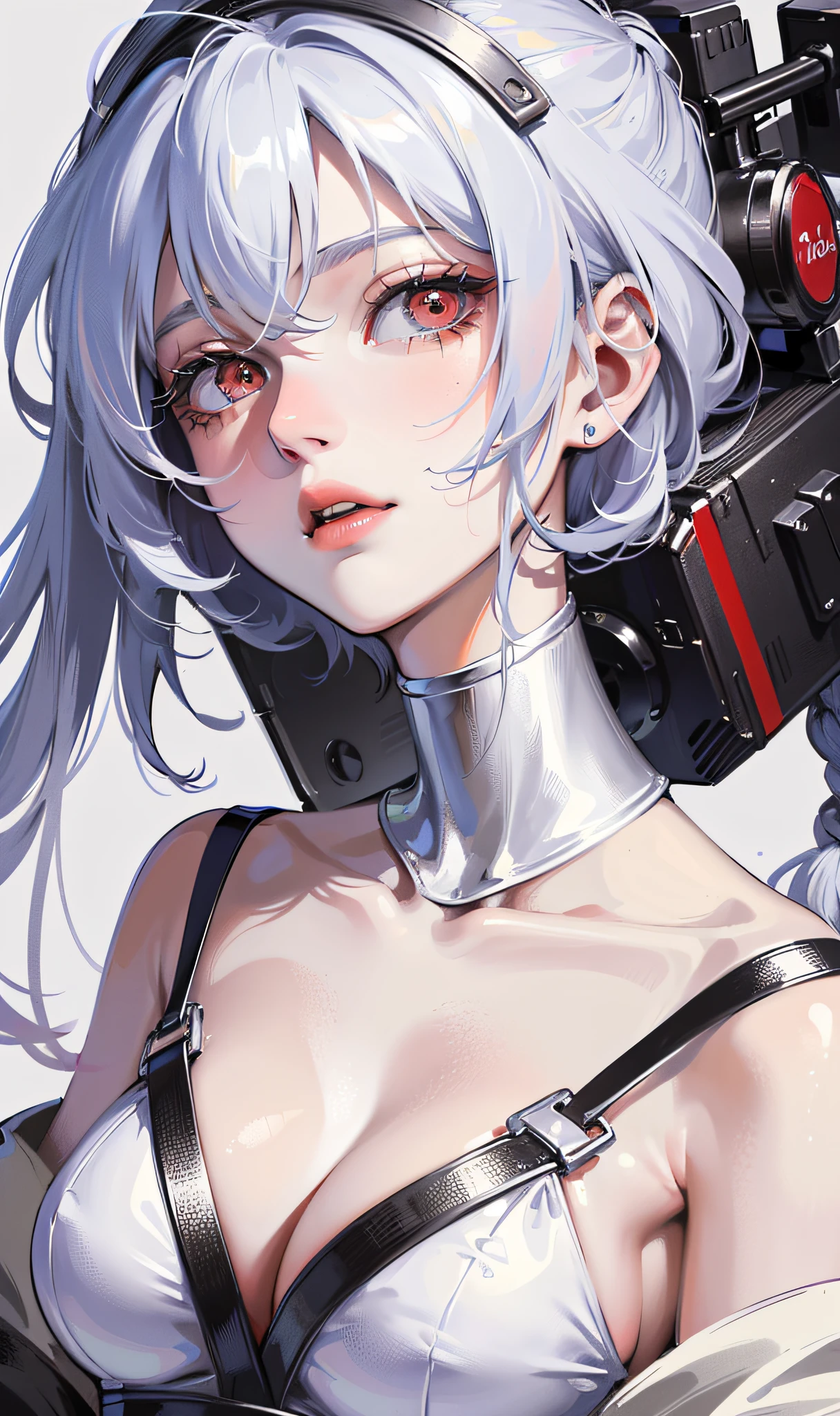 ((masterpiece, best quality, high resolution, extreme quality, solo, very detailed wallpaper, (18 year old girl: 1.4), Rei Ayanami, red eyes, detailed eyes, beautiful eyes, eye reflex, shyness, big nose, lipstick, {portrait closeup}, pale skin, extremely moist and smooth, skin reflected light, three-dimensional facial features, no background, pose, {look down|look up|look to the side})),