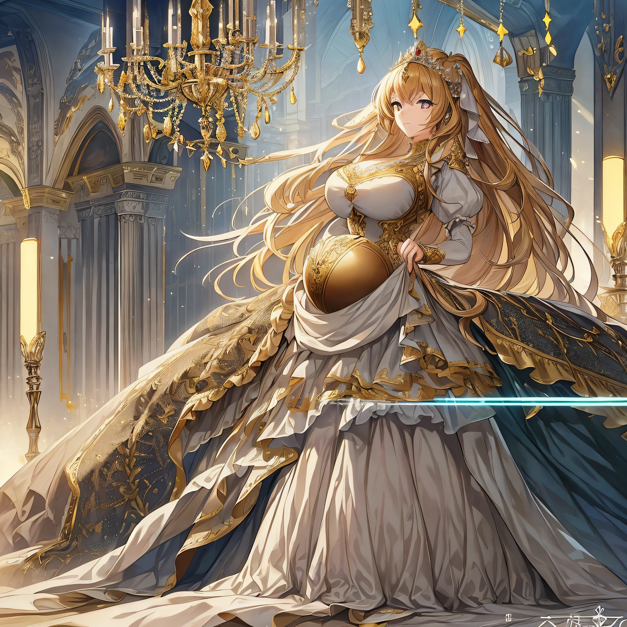 ((anime moe artstyle)),(Masterpiece),(Best Quality), (Super Detail),Illustration,((Very Delicate and Beautiful)),Focus on character,Dynamic Angle,Looking at viewer,(((Solo))),((Full body)),(((1 gorgeous princess in ball gown with a voluminous skirt))),detailed face and eyes,jewel-like eyes,(Very Long Hair),gorgeous embroidery and lace,See-through,ornate ruffles,(gigantic breasts,Long breasts),jeweled ball gown,(gorgeous ball gown with a voluminous skirt),((lift up the hem of dress)),