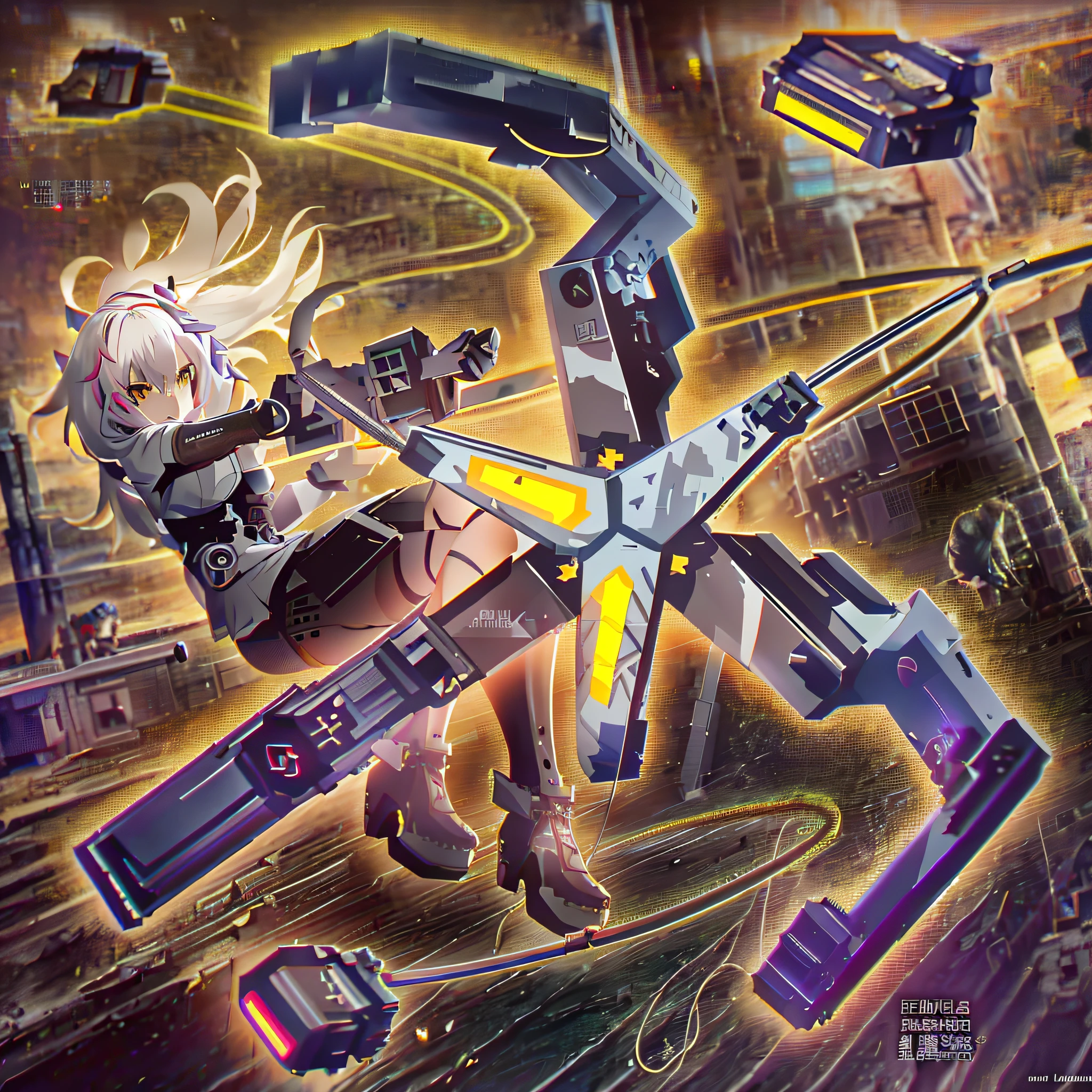 anime girl with a gun and a bow in a space, cushart krenz key art feminine, detailed key anime art, background aerial battle, key anime art, mechanized valkyrie girl, nier automata spaceship style, key art anime sharp focus, hq artwork, anime key visual concept, cyberpunk anime girl mech, anime art vehicle concept art, cushart kenz