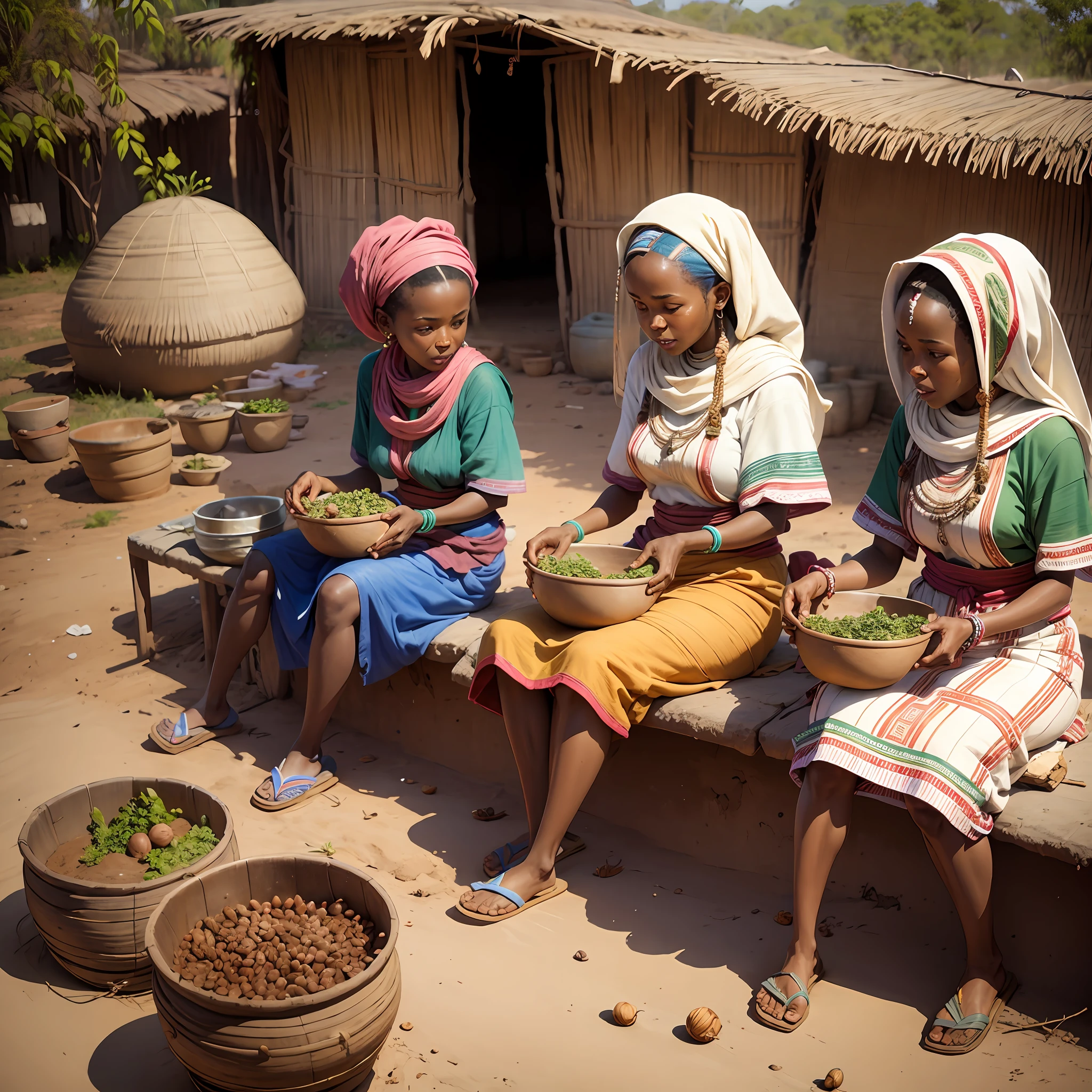 African women gathering shea nuts to produce shea butter