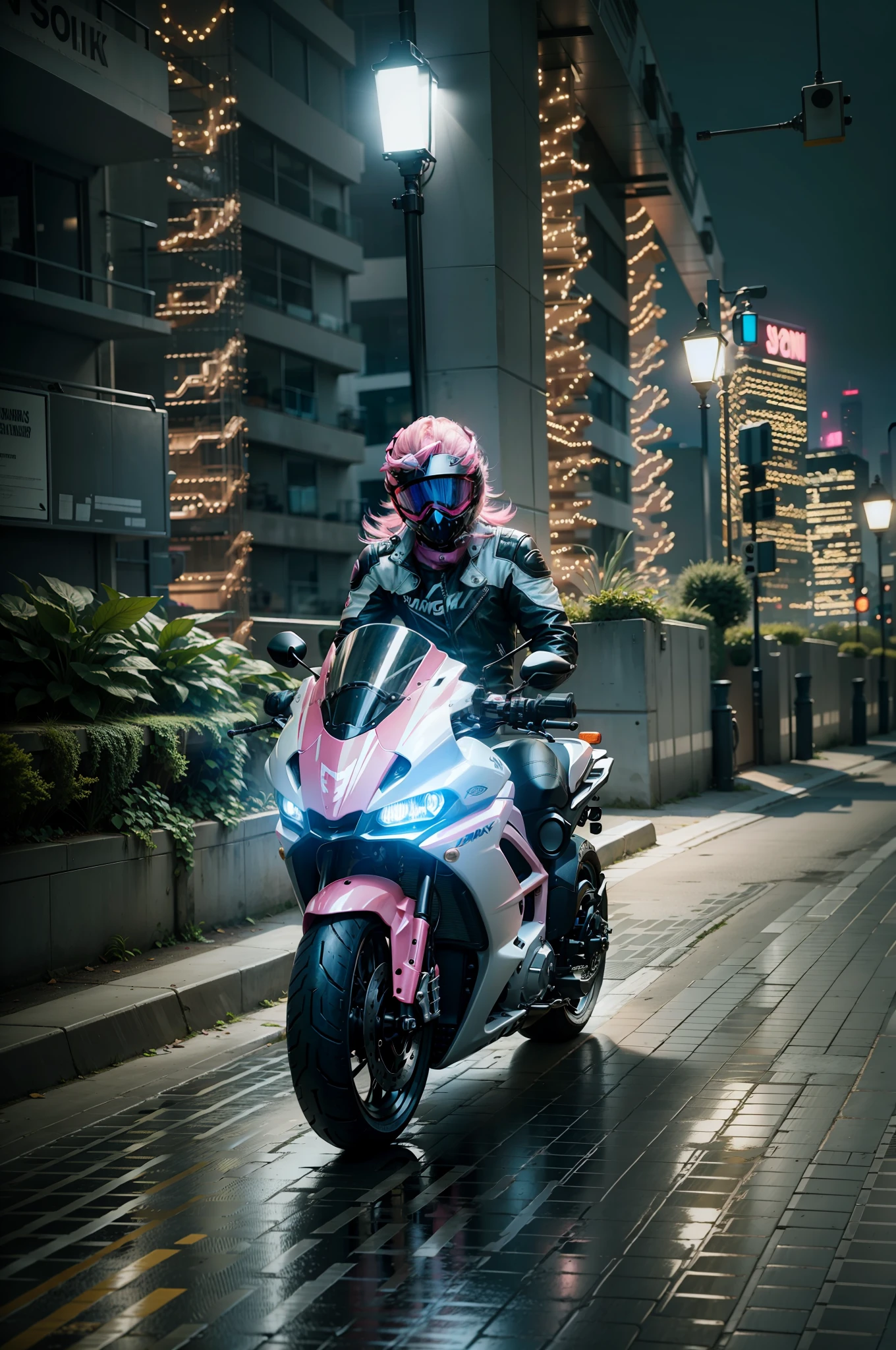 Pink motorcycle, pink hair