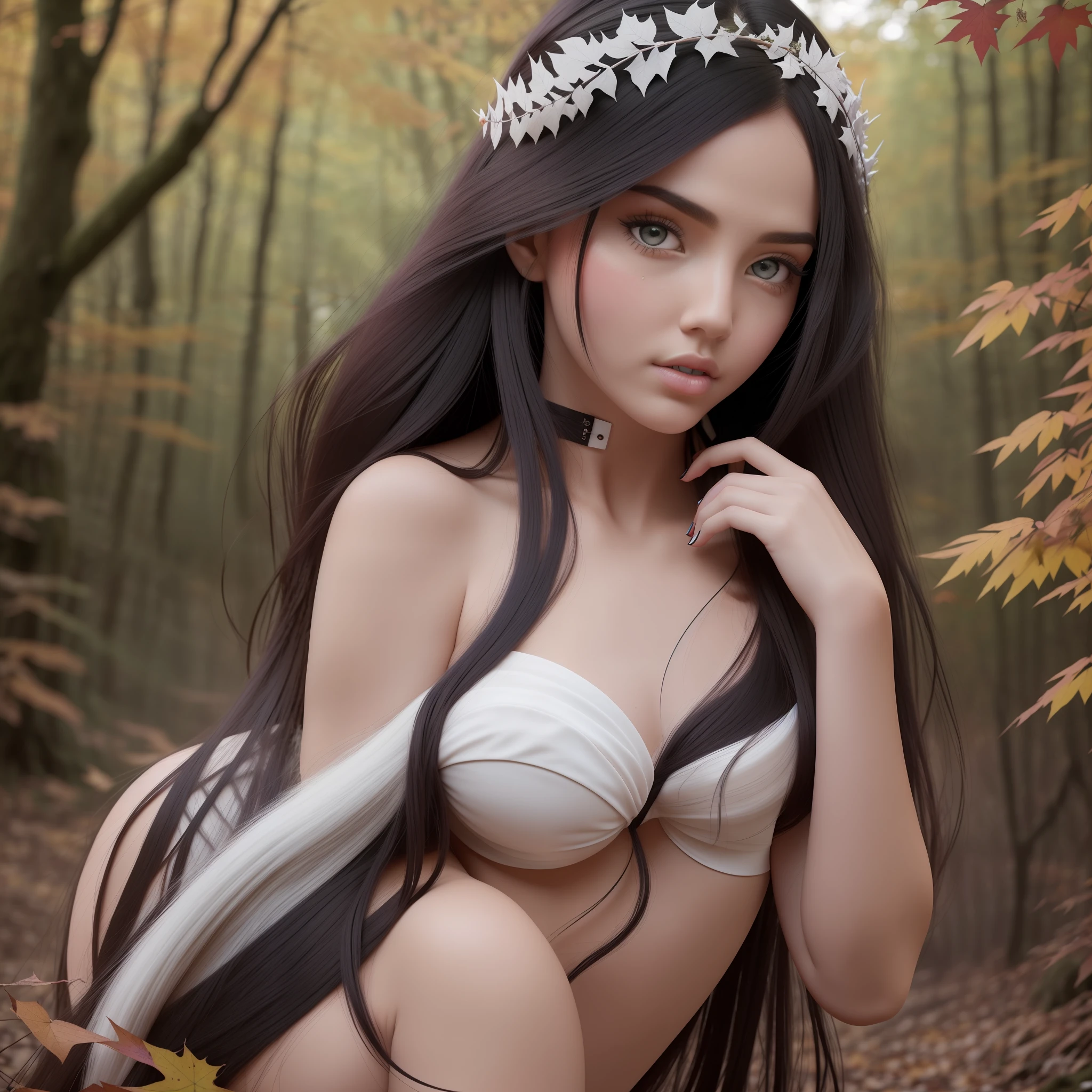 Jade-like hair, bright black eyes and white red cheeks, in the autumn forest, the best picture quality of the whole body, 8k --auto --s2