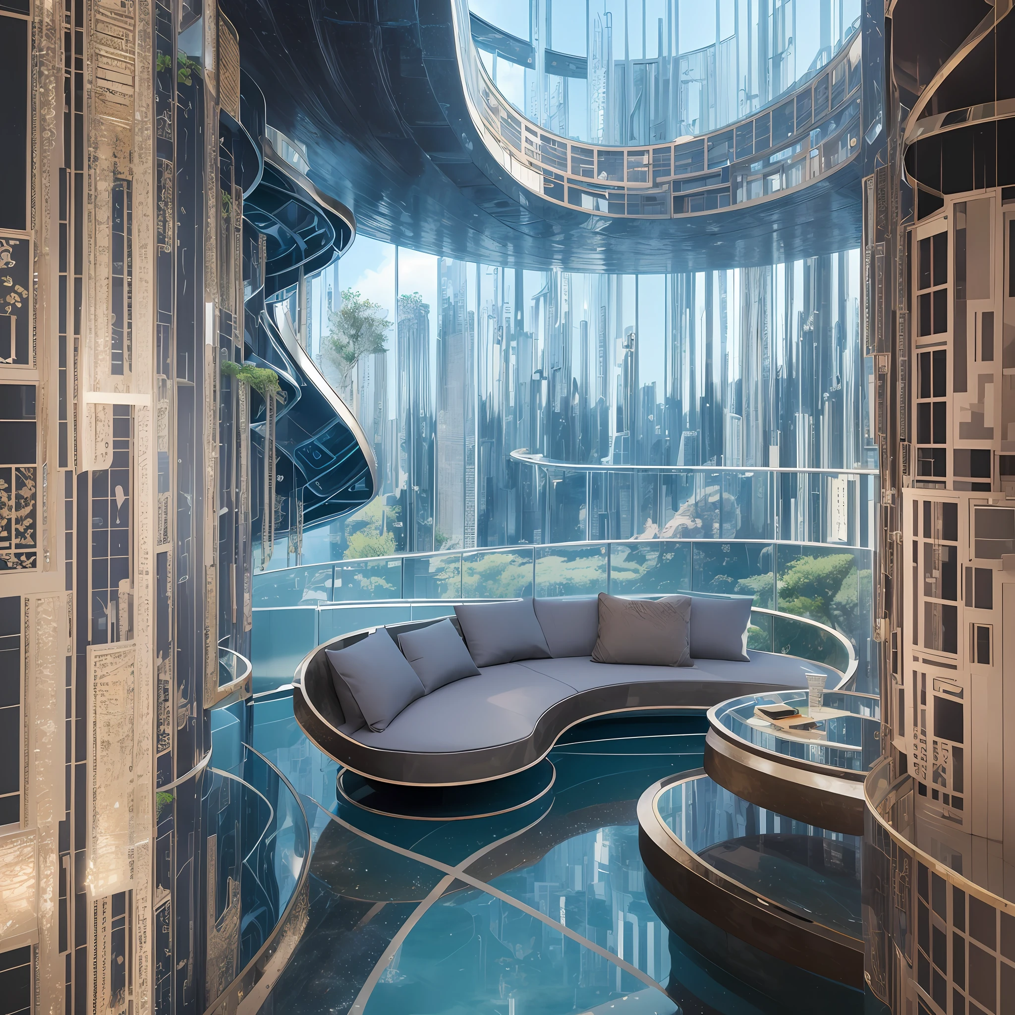 Futuristic design of cave architecture interiors concept art on grand Canyon caves nature architecture, proportional,detailed, cave architecture nature meets futuristic architecture by Toyo Ito and Philip Johnson ,residential area, futuristic development, high rise made up staircases, balconies, full of rock and glass facades, residential spaces carved from cliff side ,trending on artstation, beautiful lighting,In the style of Jean Nouvel masterpiece, fantasy, intricate, award winning, 4k, highest quality render --auto --s2