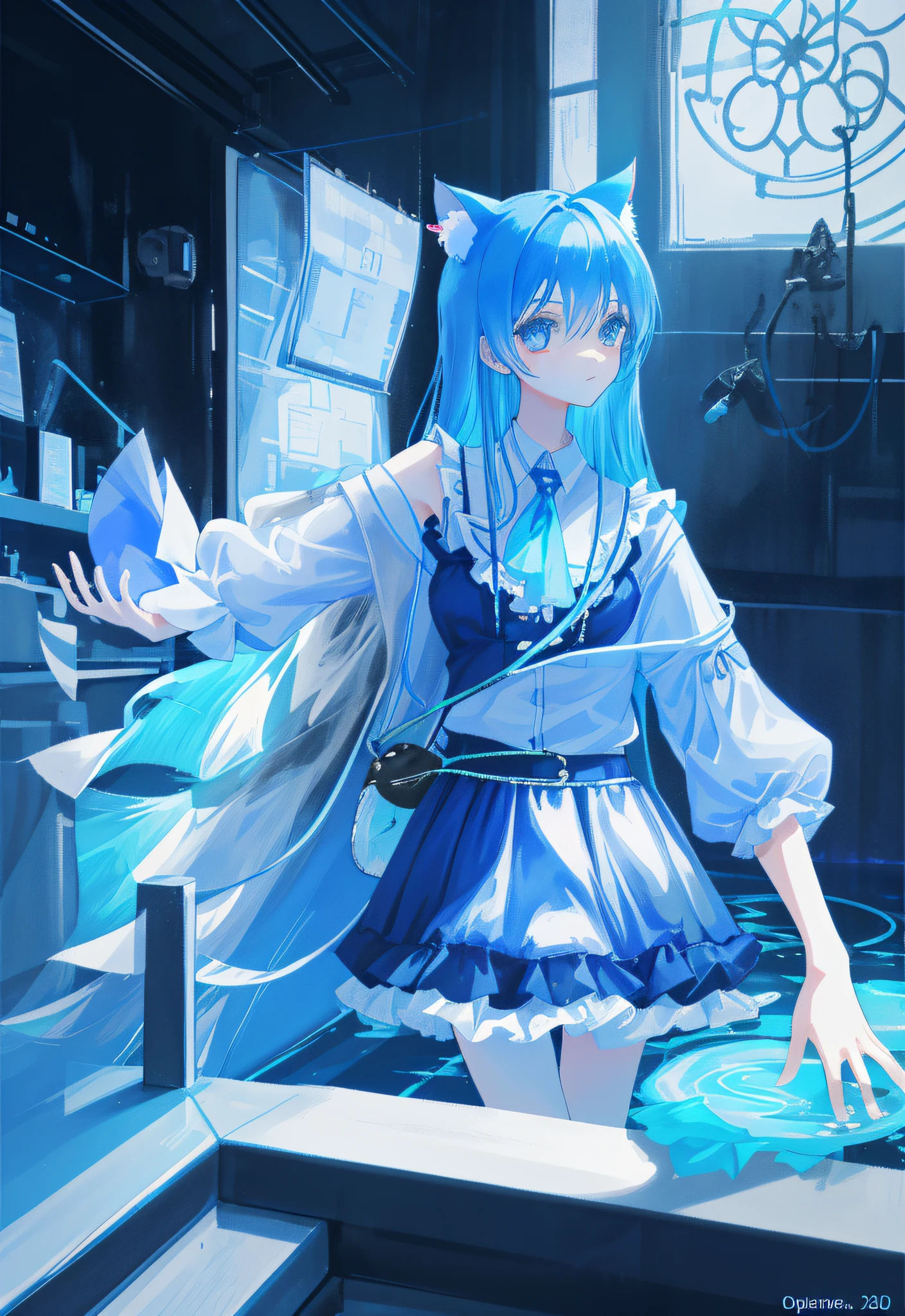 Blue tones loli cat lady beauty pool inside sexy