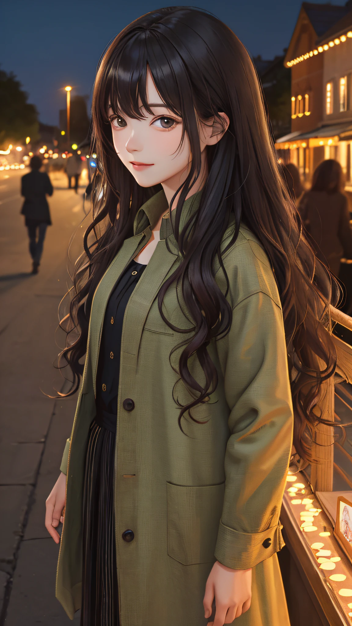 (masterpiece:1.2), (best quality:1.2), night, (looking at viewer), bright skin, cowboy shot, 
outdoors, fringe, 
long hair, (wavy hair),