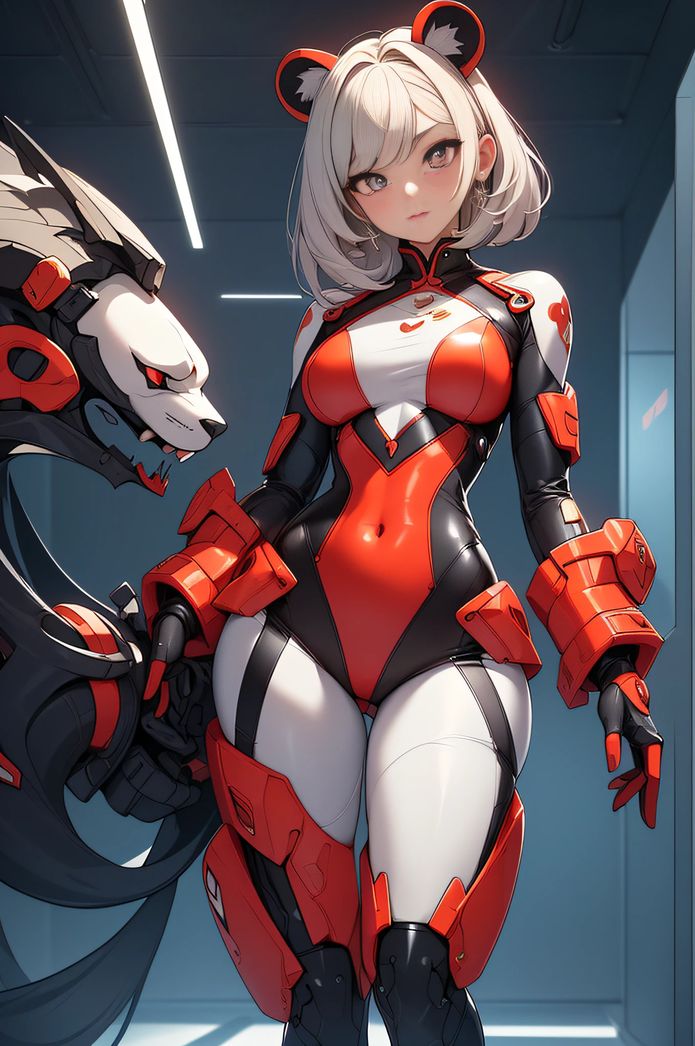 [Detailed illustrations, art based on extremely ideal anatomy, very detailed and detailed drawings, slow and delicate lines, realistic texture expression],((Color tressed main lines)),(Artwork with outstanding craftsmanship),(Briefing room background),[(HENTAI) ANIME Girl Chinese Beauty Cyborg 15 years old (short hair)] SKINNY ((功夫)) Mechanical thighs (with V8 engine: 0.3),[Red tight dress] ((Panda: 0.6) (Translucent rubber inner)),((Silver coating:0.5)),(Science Fiction Mechanical Bioengineering),((Fine and beautiful skin expression (transparency))),((Clear gaze)),((Perfect eye details (Beautifully drawn pupils in detail))),( Beautiful perfect face (realistic face details)),((Beautiful hair details)),(Perfectly proportioned proportions)),(Design built to a high level,((Advanced structural understanding of materials)),Ideal color coordination),((Artistic decoration)) ((Dense details)),((Detail,High definition)),[(Ultra-precision detail),(((Multilayer texture)), HighQuality,High Resolution],((Accurate simulation of light-material interaction, understanding of air flow, mechanically correct representation)),(((Visual art with a sense of narrative)).