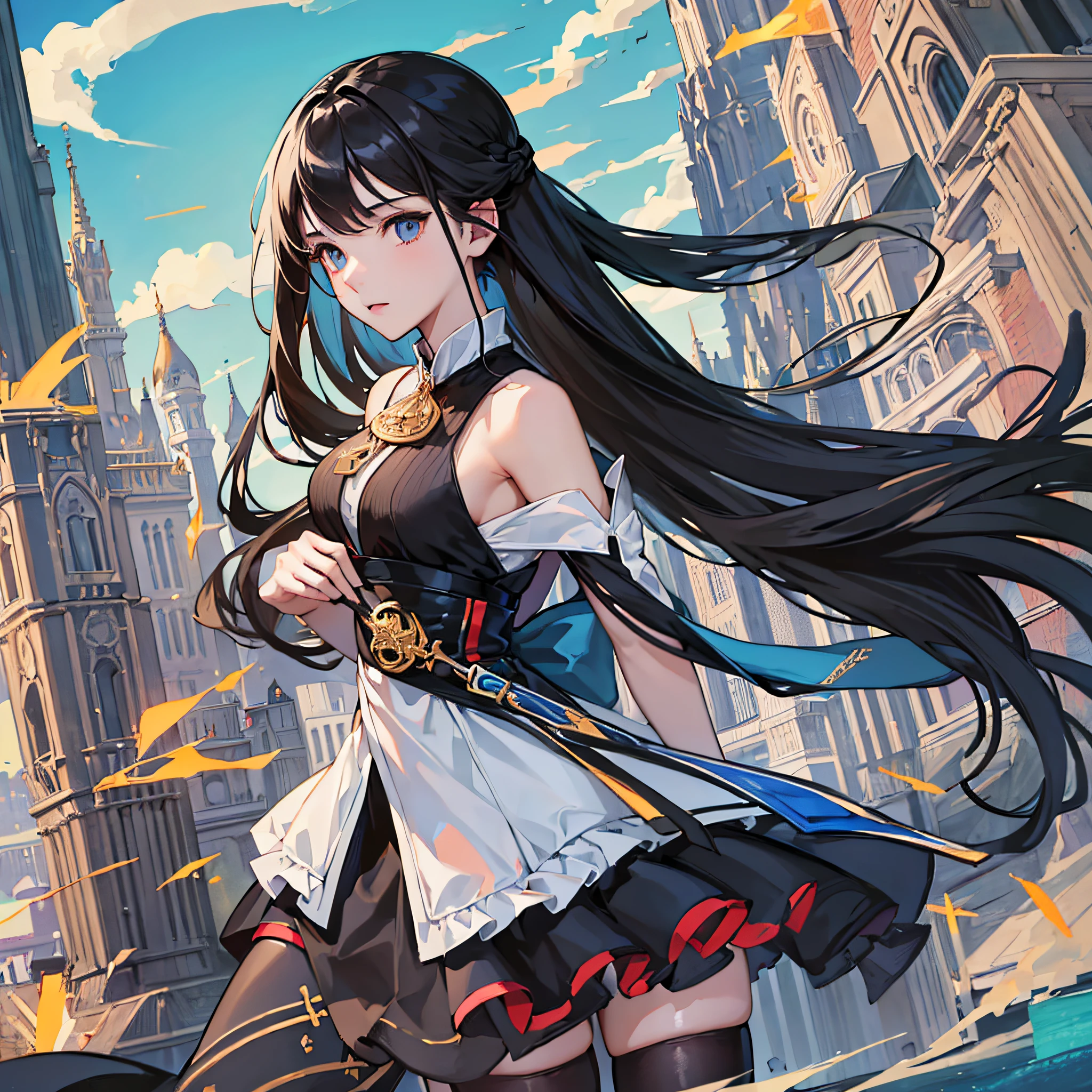 ((masterpiece, best_quality)), 1girl, Altria.pendragon (realism: 1.4), solo, white_background, black_hair, long_hair, zettai_ryouiki, skirt, ((full_body)), --auto --s2