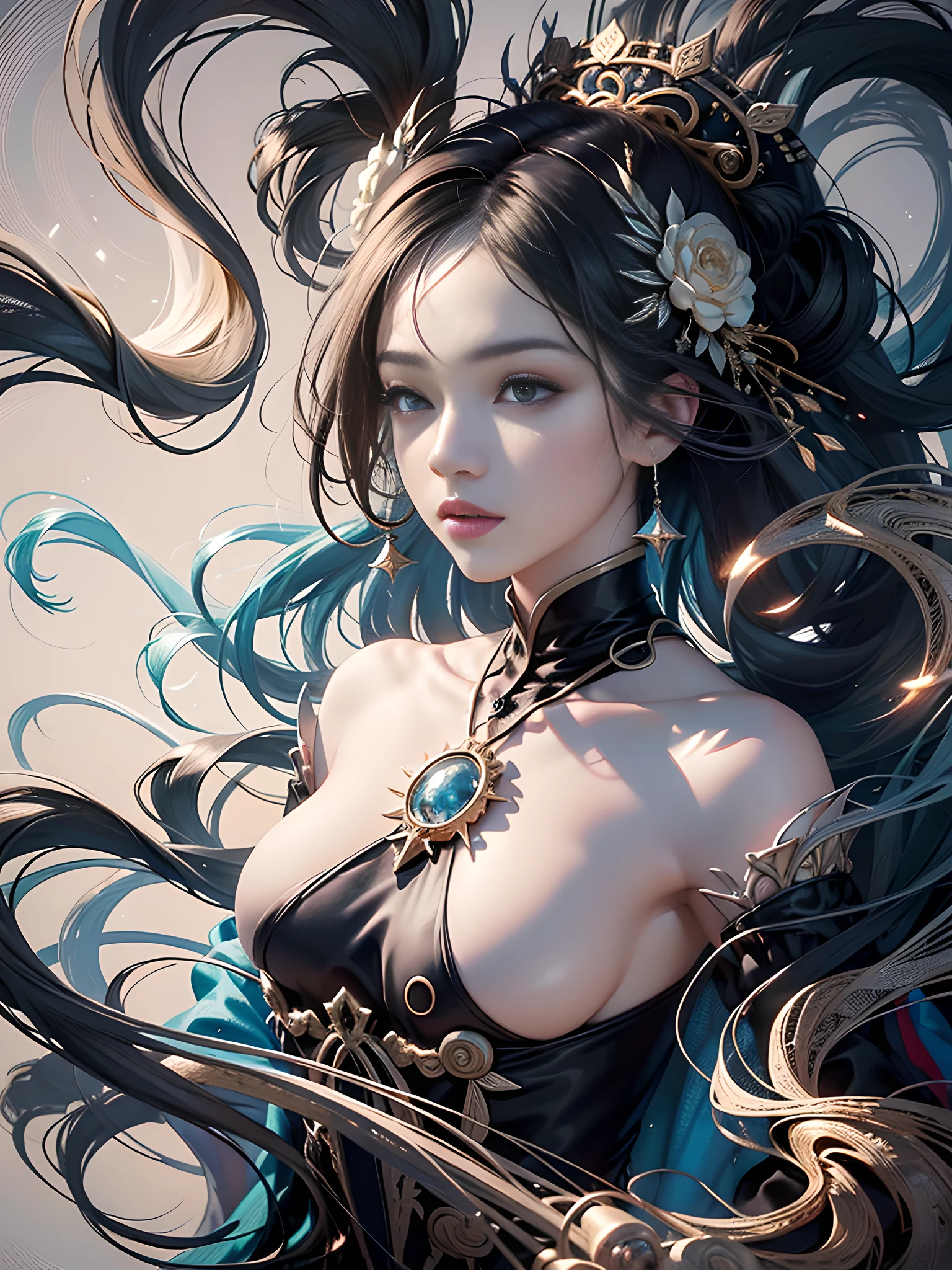 Official Art, Unity 8k Wallpapers, Ultra Detailed, Beautiful and Aesthetic, Masterpiece, Best Quality, (Zentangle, Mandala, Tangled, Entangle), (Fractal Art: 1.3), 1girl, Very Detailed, Dynamic Angle, Cowboyshot, Most Beautiful Forms Chaotic, Elegant, Fauvist Design, Bright Colors, Romanticism, James Jean, Robbie Devi Antono, Ross Tran, Francis Bacon, Michal Mlaz, Adrian Ganey, Petra Kotwright, Gerhard Richter, Takashi Yamamoto, Ashley Wood, atmospheric, ecstatic notes, flow notes visible, (black silk), (whole body),