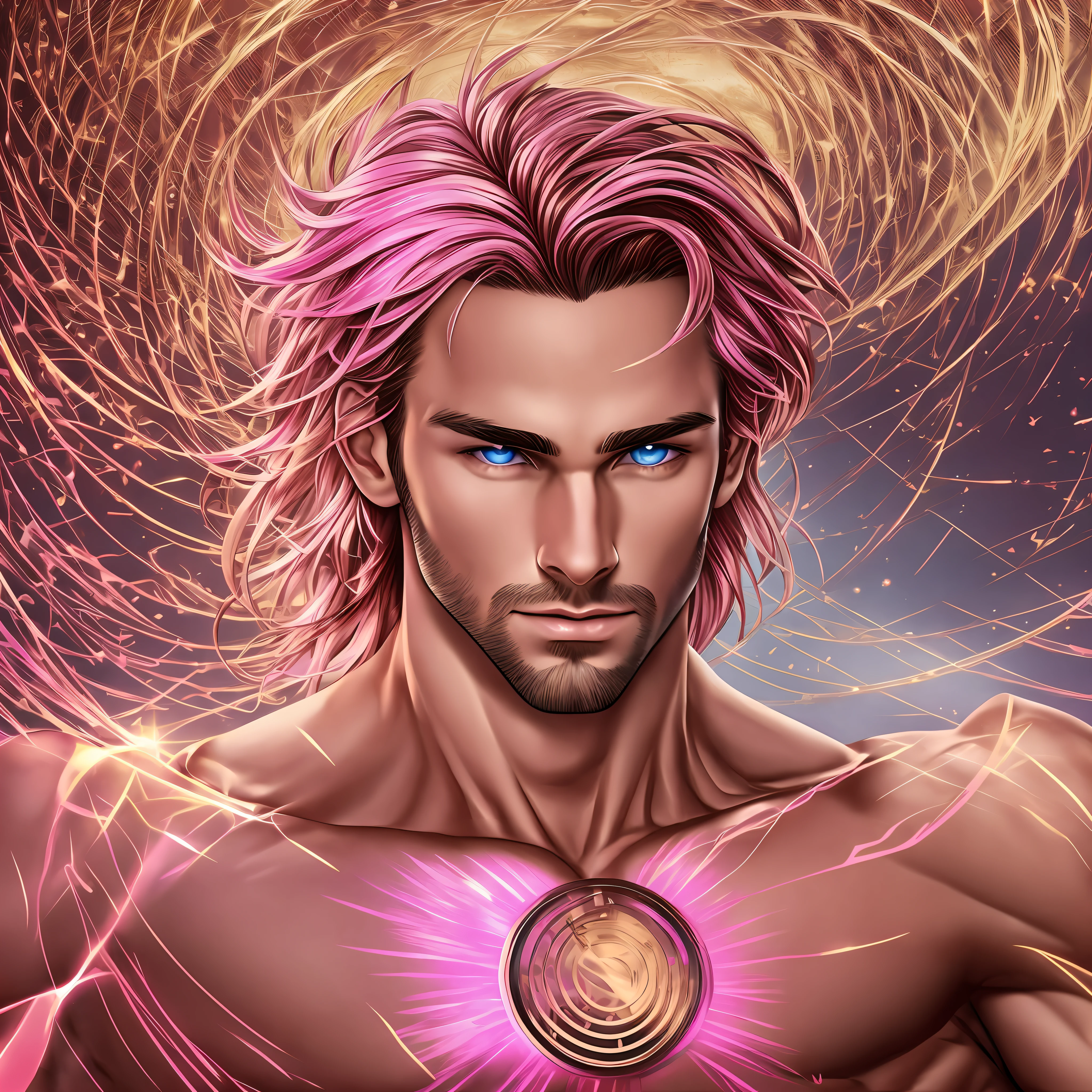 Venus man, pink, golden details, light eyes, brunette, muscular --auto --s2