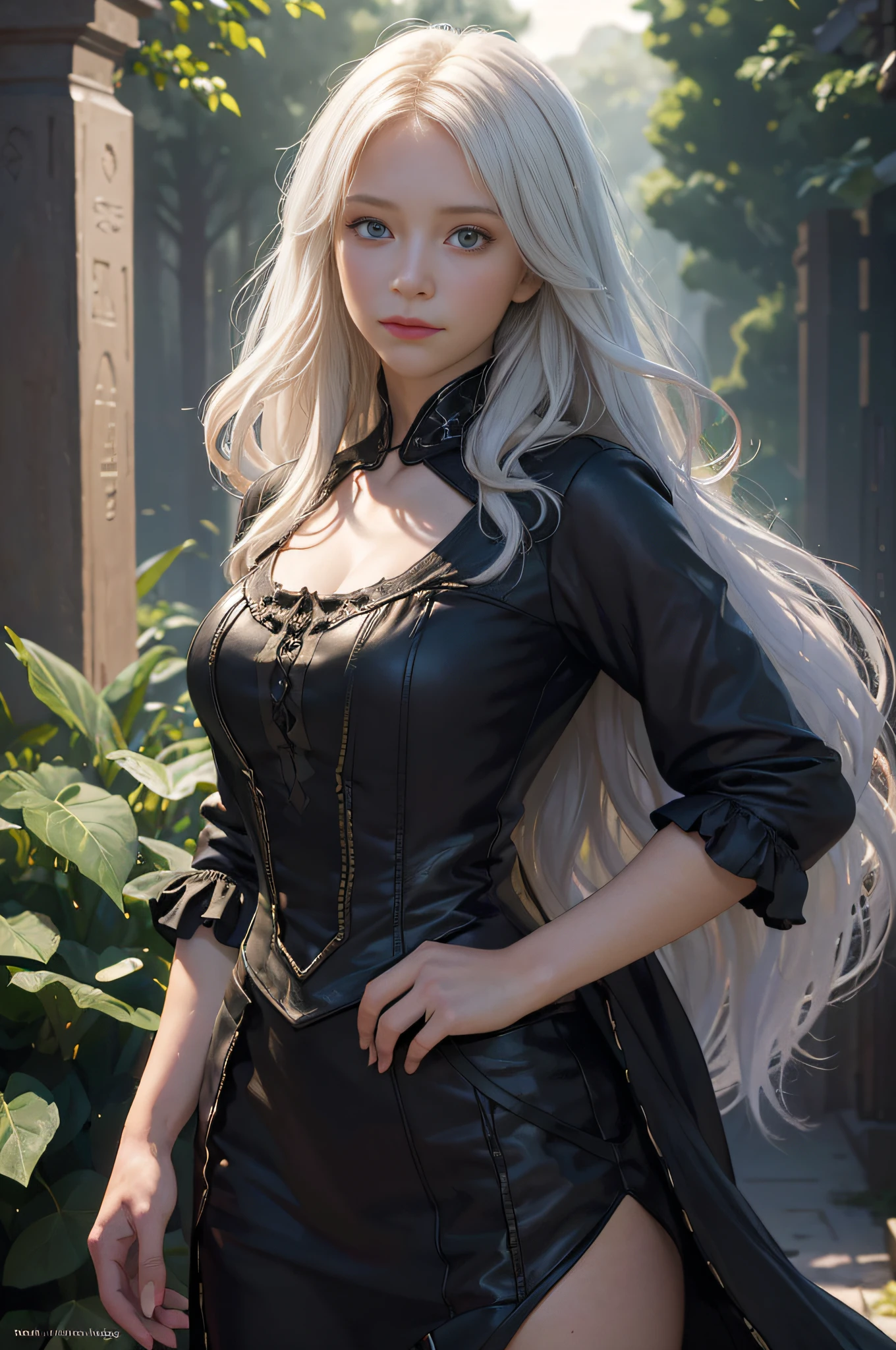 (front focus),(in the dark:1.6), Hyperrealist portrait of female by david hockney and alphonse mucha,fantasy art, photo realistic, dynamic lighting, artstation, poster, volumetric lighting, very detailed faces, 4 k, award winning,, 1girl, in the dark, deep shadow, low key,cowboy shot,(official clothing:1.4) ,long hair,white hair,