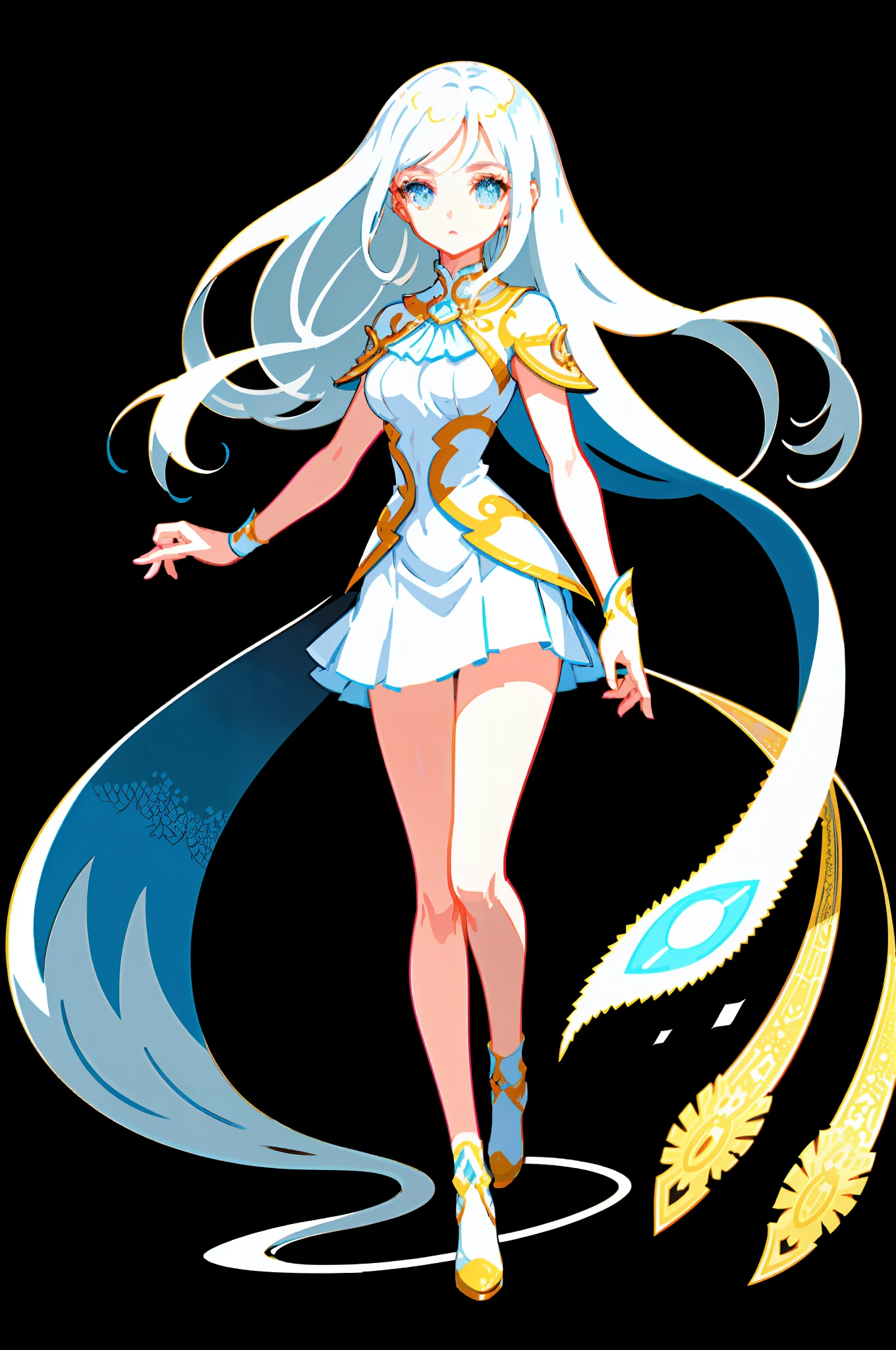 Official art, full-body close-up, extreme picture quality, fine details, a beautiful and white girl, wearing a short white skirt, long white hair shawl, flowing hair, elegant manners, with a faint sad expression, floating in the air, her figure is too good to be eye-catching