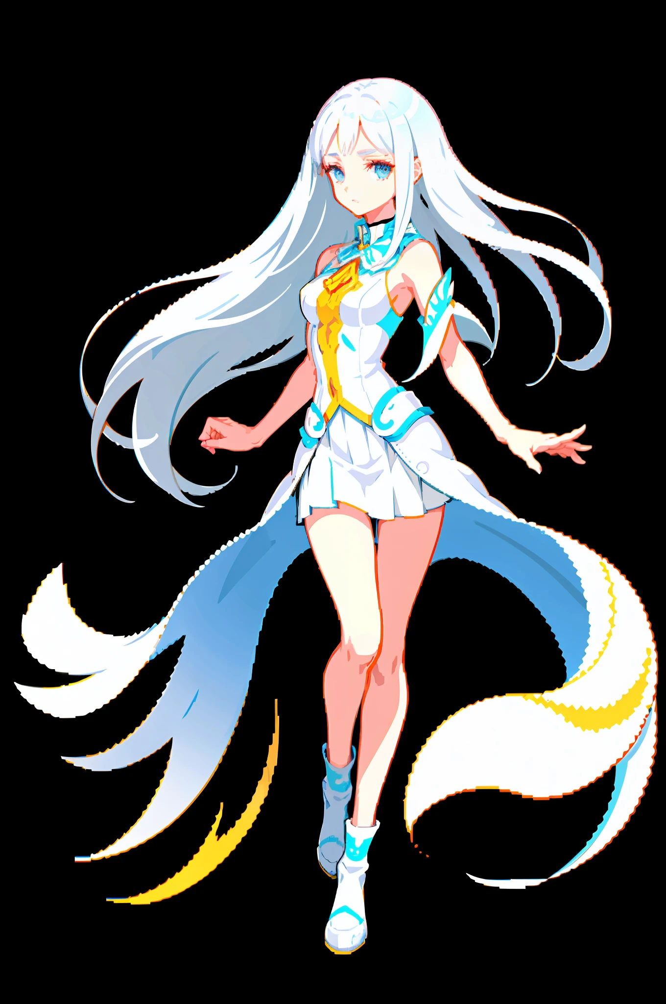 Official art, full-body close-up, extreme picture quality, fine details, a beautiful and white girl, wearing a short white skirt, long white hair shawl, flowing hair, elegant manners, with a faint sad expression, floating in the air, her figure is too good to be eye-catching