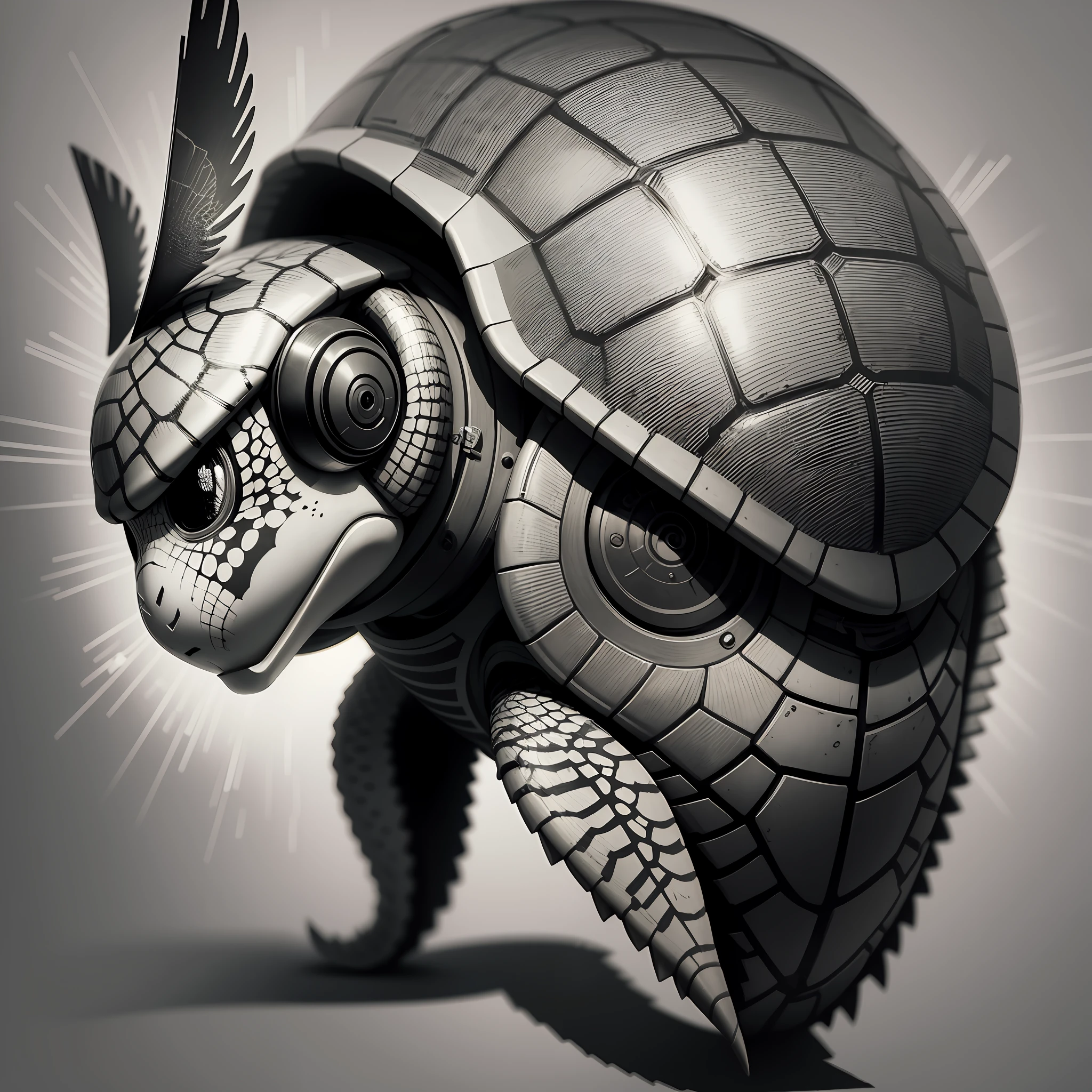 Line style, machine punk style, turtle, scan, black and white, sketch, light and shadow, projection , --auto --s2