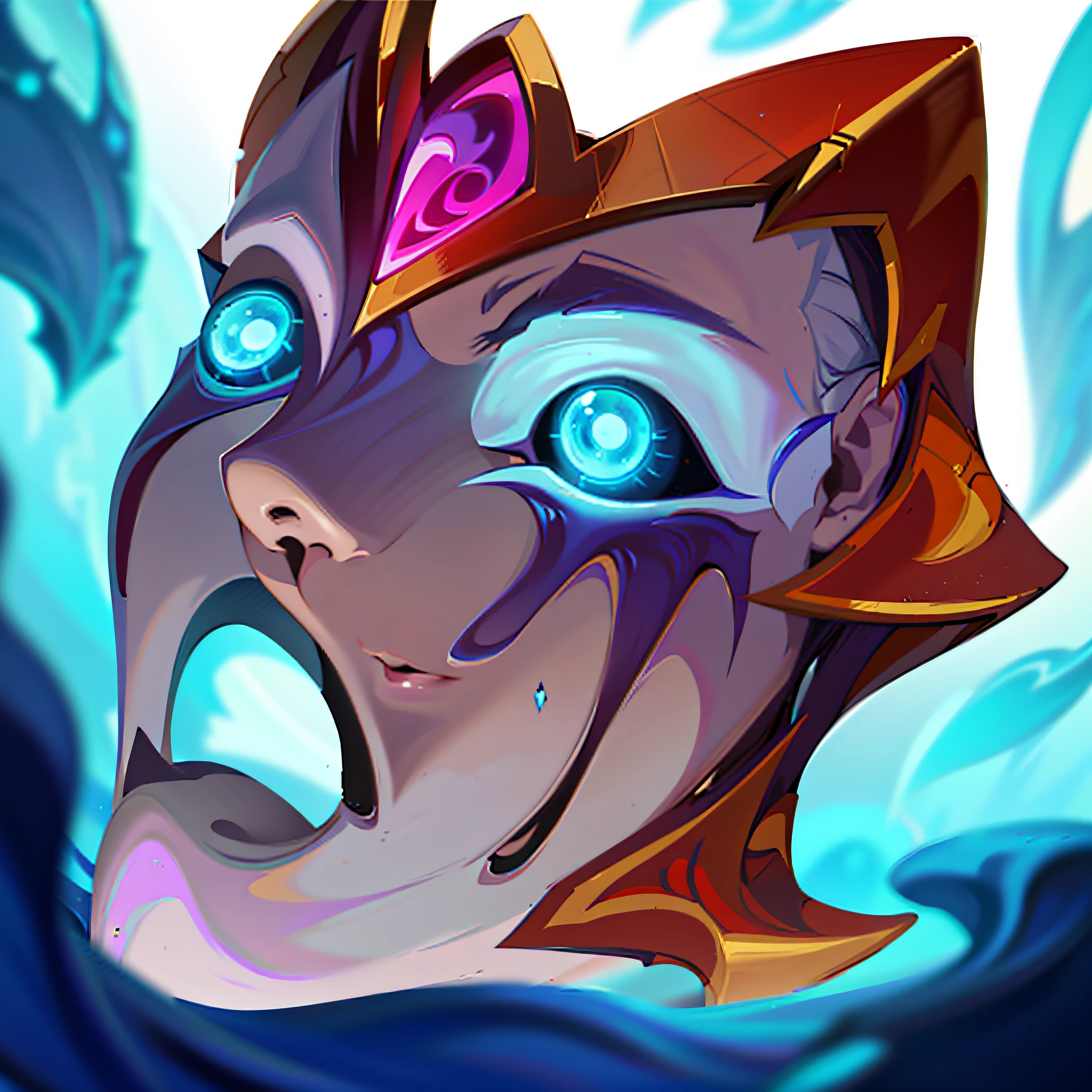 a close up of a cartoon character with glowing eyes, in hearthstone art style, arcane jayce, painted in the style arcane, water demon, stylized portrait, protoss!!, fantasy hearthstone art style, avatar image, protoss!!!!, splash art, league of legends art style, hero from dota 2, epic portrait, nasus, stylized art