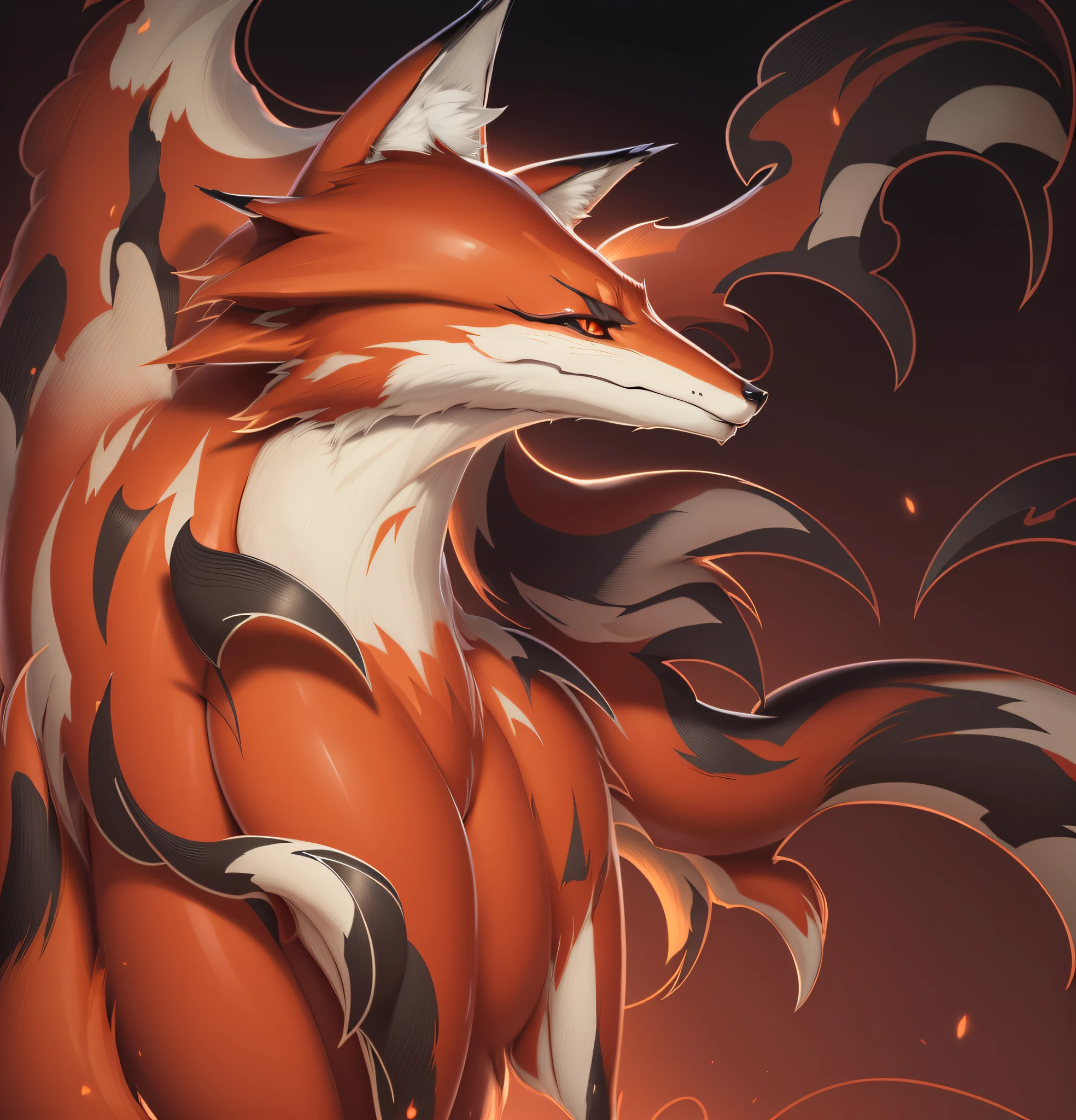 anime image of a fox with a long tail and a red tail, nine tails, fox nobushi, three - tailed fox, fire type, kitsune three - tailed fox, kitsune, fire!! full body, the fox-like evolution pokemon, very very beautiful furry art, fursona art, firey, ninetales, wallpaper!, furry mawshot art