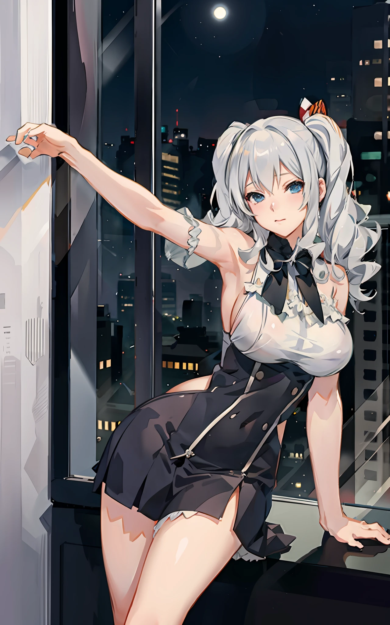 ((anime girl with big breast posing in front of a window in hotel)), (((night view))), ((twintail)), seductive anime girl, best anime 4k konachan wallpaper, perfect white haired girl, attractive anime girl, 4k anime wallpaper, 4 k manga wallpaper, oppai, detailed digital anime art, anime best girl, beautiful anime girl, detailed anime artwork, beautiful alluring anime woman