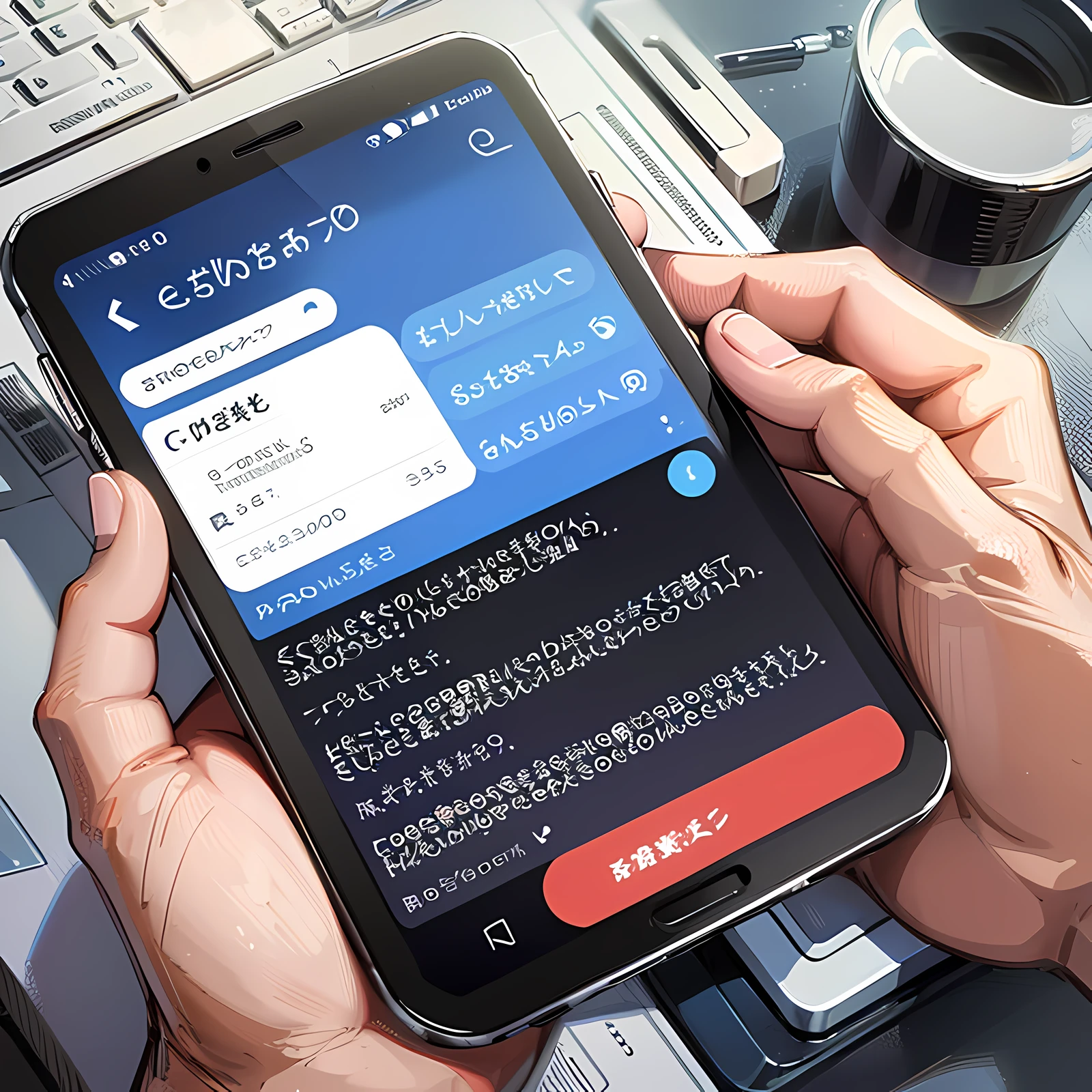 Phone screen picture, phone screen shows a man, personal information, super detailed, 4k, white