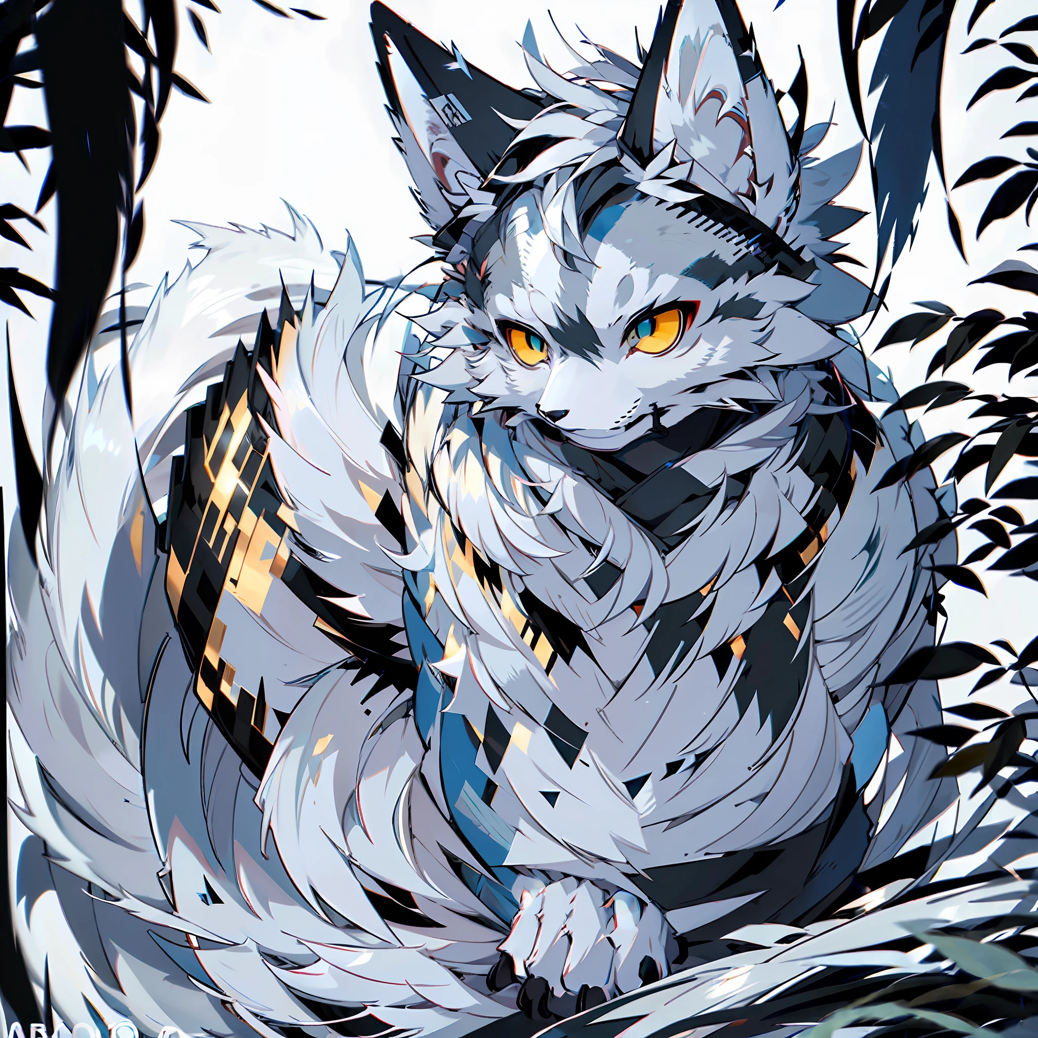 Solo, furry, male arctic fox, gray fur, gray skin, gray ears, golden eyes, sharp claws, fluffy tail