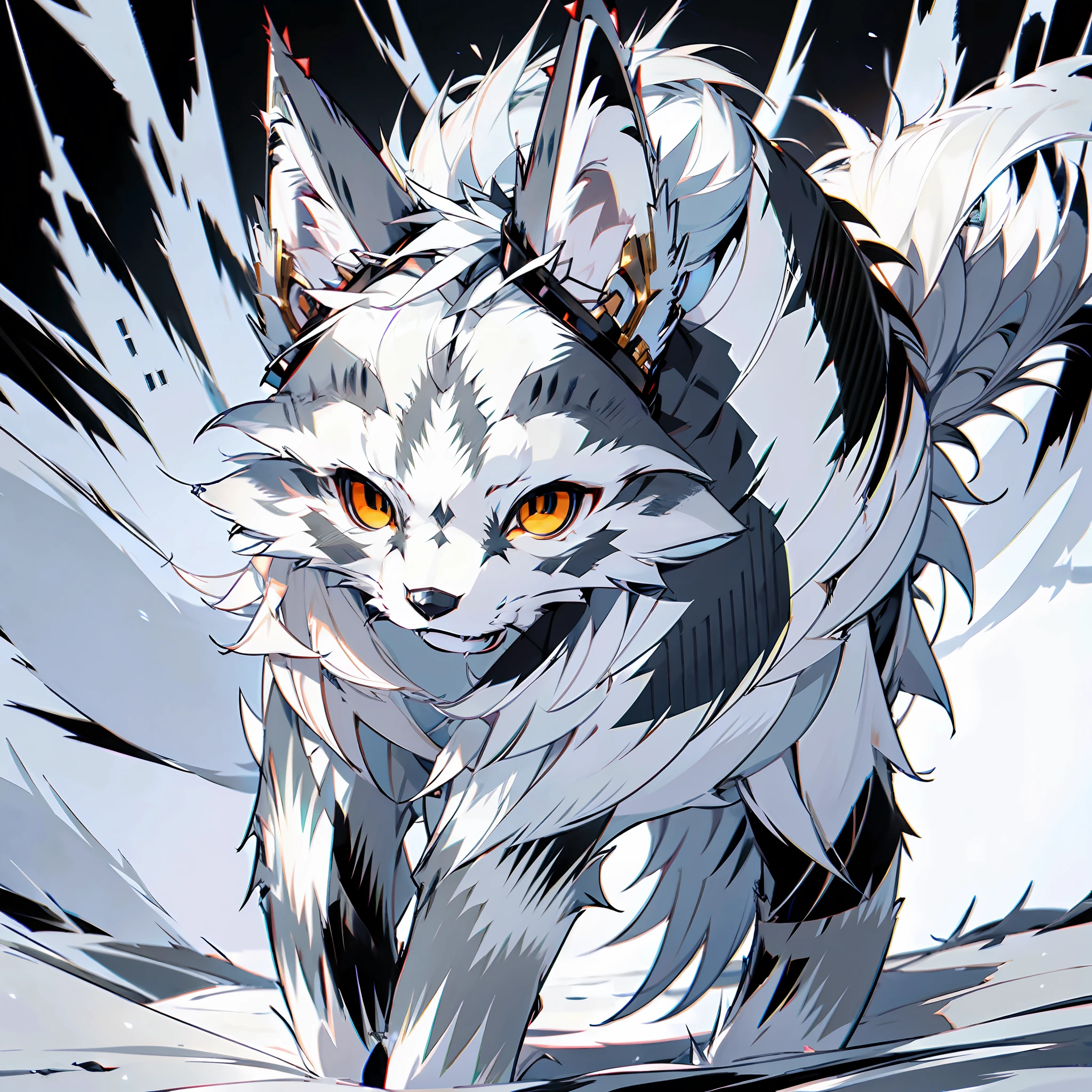 Solo, furry, male arctic fox, gray fur, gray skin, gray ears, golden eyes, sharp claws, fluffy tail