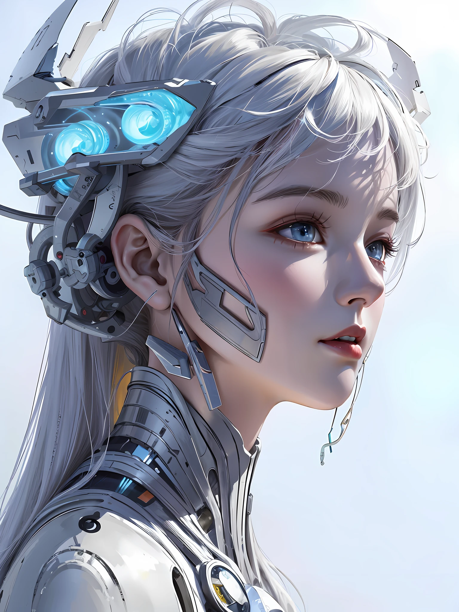 anime girl with futuristic headpiece and futuristic hair, cute cyborg girl, beutiful white girl cyborg, beutiful girl cyborg, cyborg - girl with silver hair, cyborg girl, perfect anime cyborg woman, beautiful digital artwork, beautiful cyborg girl, perfect android girl, cyborg - girl, portrait beautiful sci - fi girl, 4k highly detailed digital art, beautiful female android!