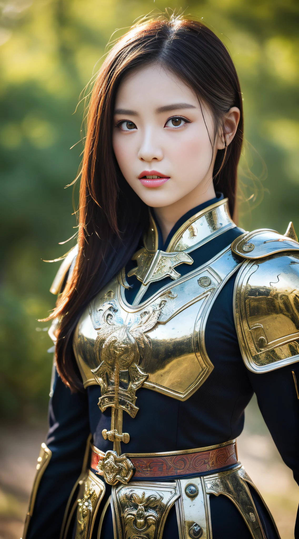 best quality, masterpiece, highres, 1girl, ,chinese battlefield background, , Beautiful face,upon_body, tyndall effect,photorealistic, dark studio, rim lighting, two tone lighting,(high detailed skin:1.2), 8k uhd, dslr, soft lighting, high quality, volumetric lighting, candid, Photograph, high resolution, 4k, 8k, Bokeh,chinese ancient warrior armor,mulan style,in battle field