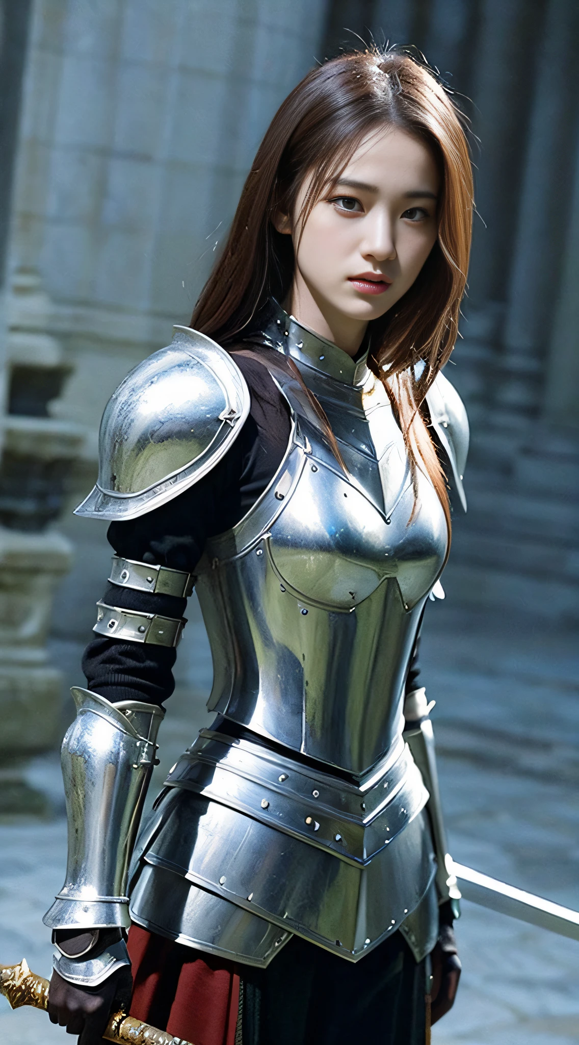Masterpiece, best quality, realistic, 1 girl, armor, with a sword,