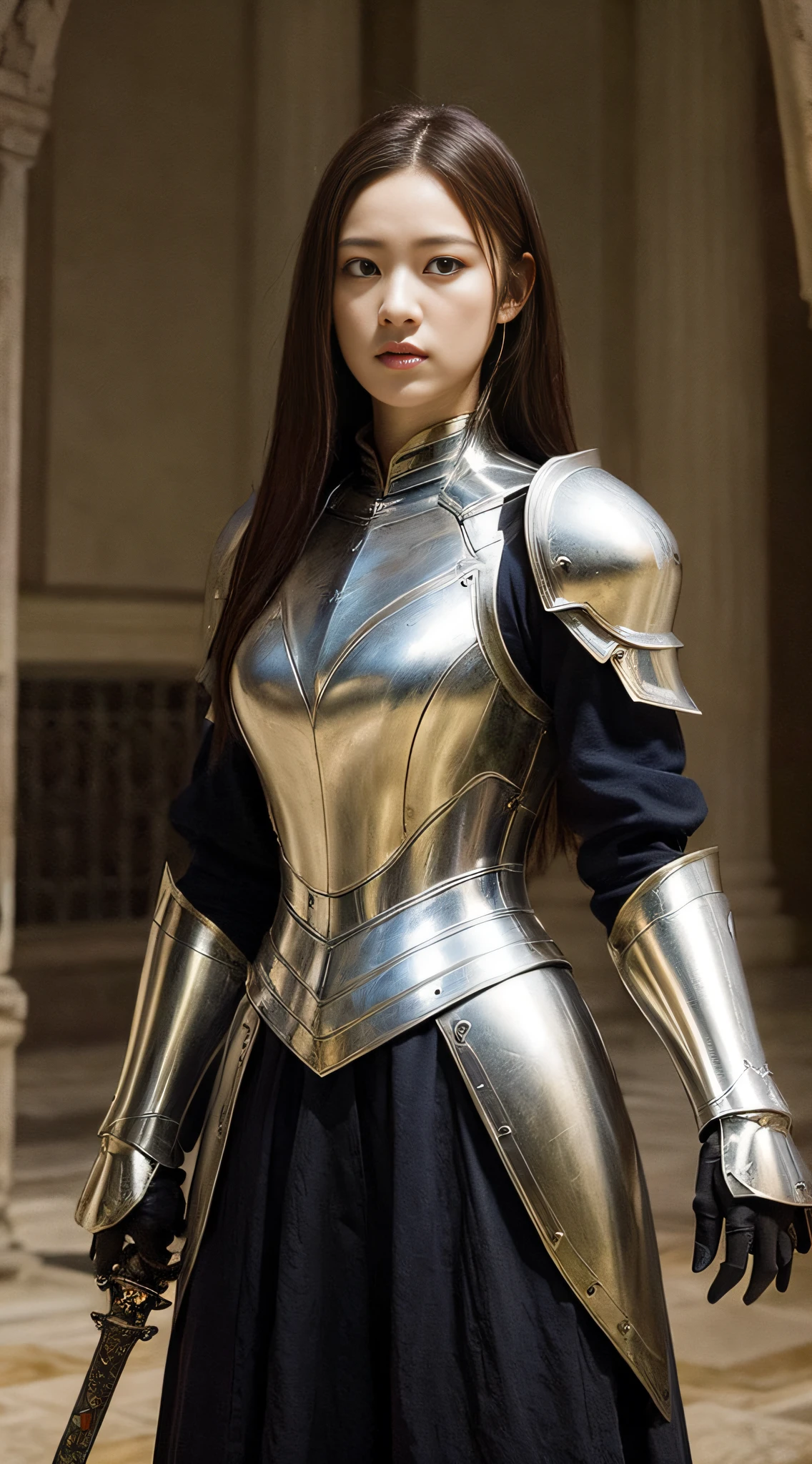Masterpiece, best quality, realistic, 1 girl, armor, with a sword,