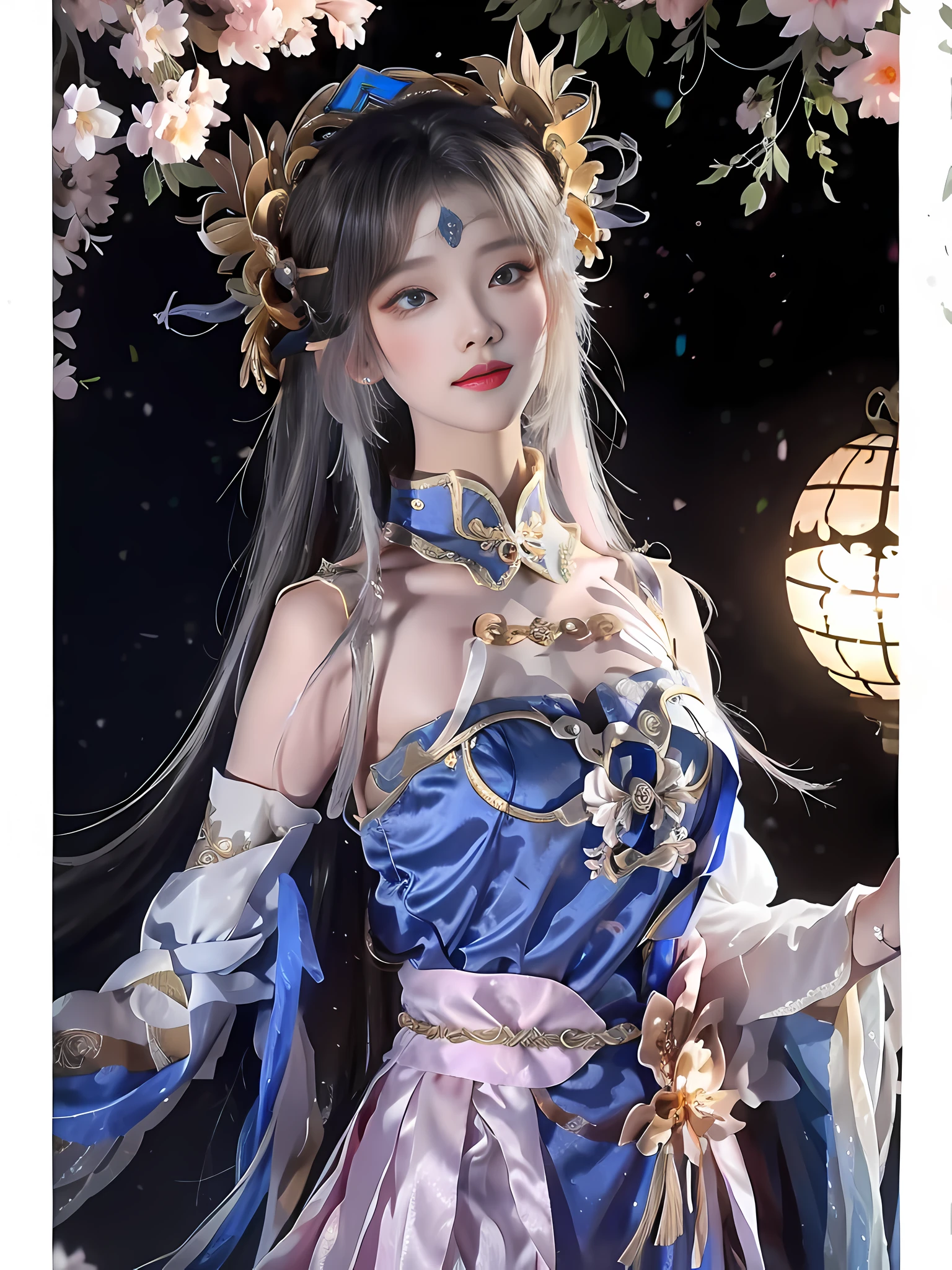 a close up of a woman in a dress with flowers on her head, palace , a girl in hanfu, inspired by Lan Ying, a beautiful fantasy empress, full body xianxia, anime girl cosplay, chinese costume, with acient chinese clothes, inspired by Qiu Ying, ((a beautiful fantasy empress)), inspired by Huang Ji, hanfu