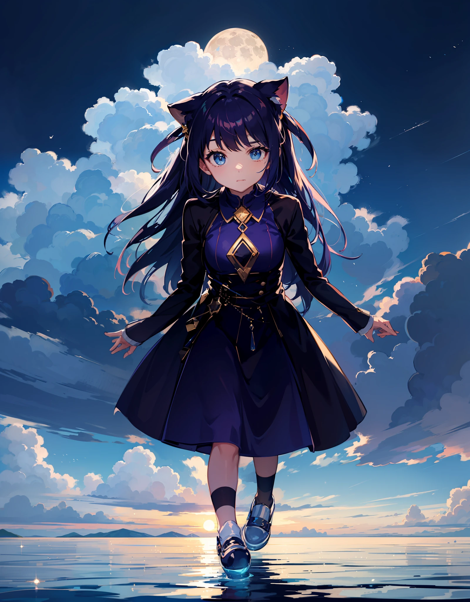 "Standing on water, space, moon."
(water:1.3, space:1.2, moon:1.1),floating serene or dynamic,high resolution,dynamic angle or pose,[blue eyes+silver hair+red hair+purple hair+yellow hair+green hair], black outfit or white outfit, beautiful or handsome or both, serene or dramatic clouds or fog, twilight or dawn, beautiful or epic or both.