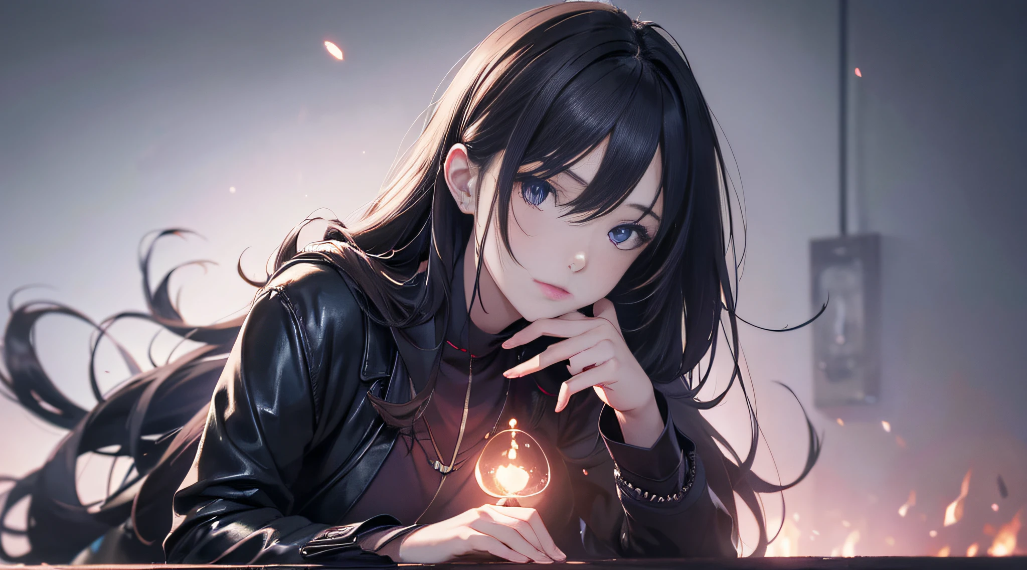 Masterpiece, best quality, young beautiful girl, super detailed, official art, Unity 8k wallpaper, low-key lighting, (moody atmosphere): 1.2, dark shadow, subtle highlights, mysterious aura, red and blue dominant