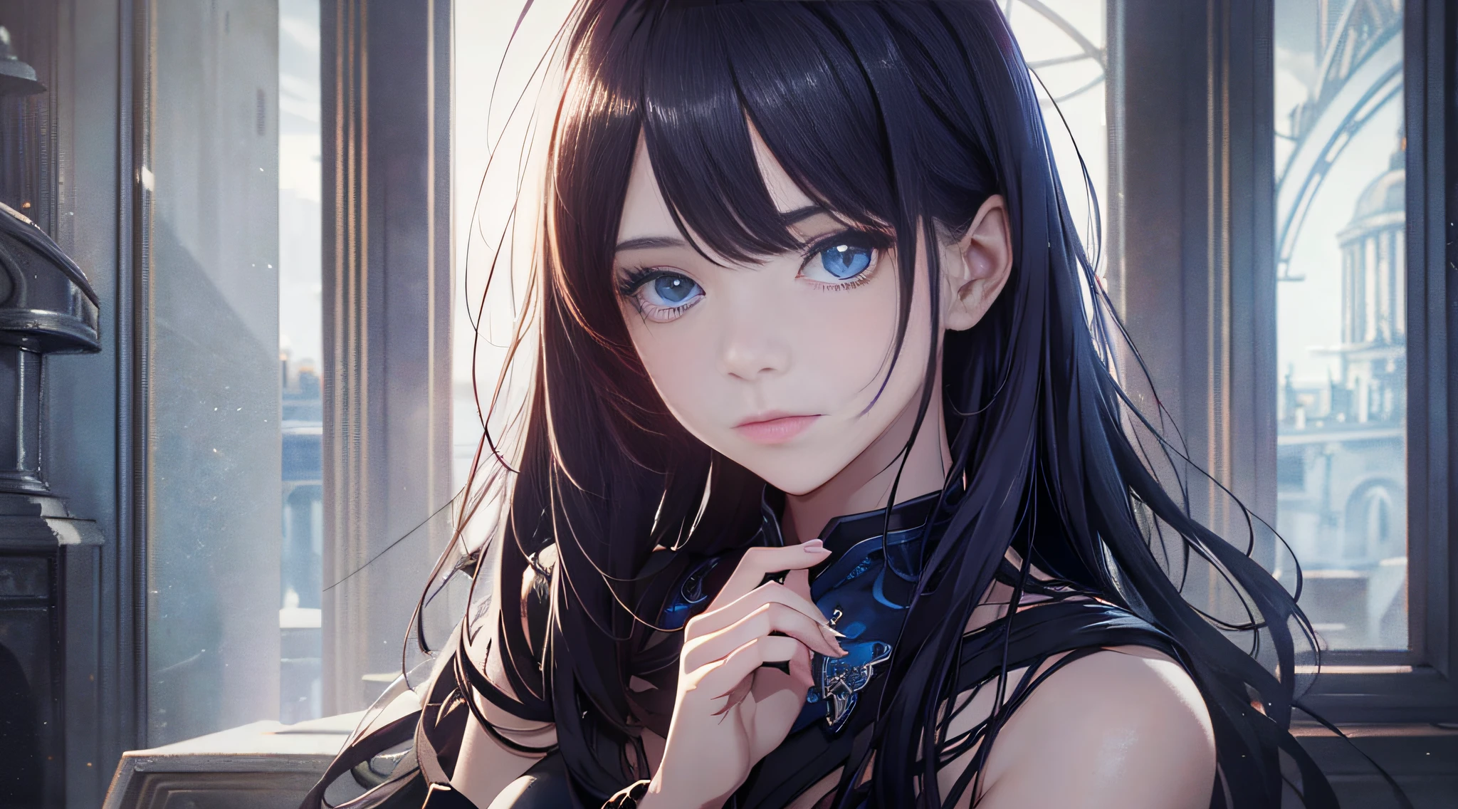 Masterpiece, best quality, young beautiful girl, super detailed, official art, Unity 8k wallpaper, low lighting, (moody atmosphere): 1.2, dark shadow, subtle highlights, mysterious aura, tones are red and blue