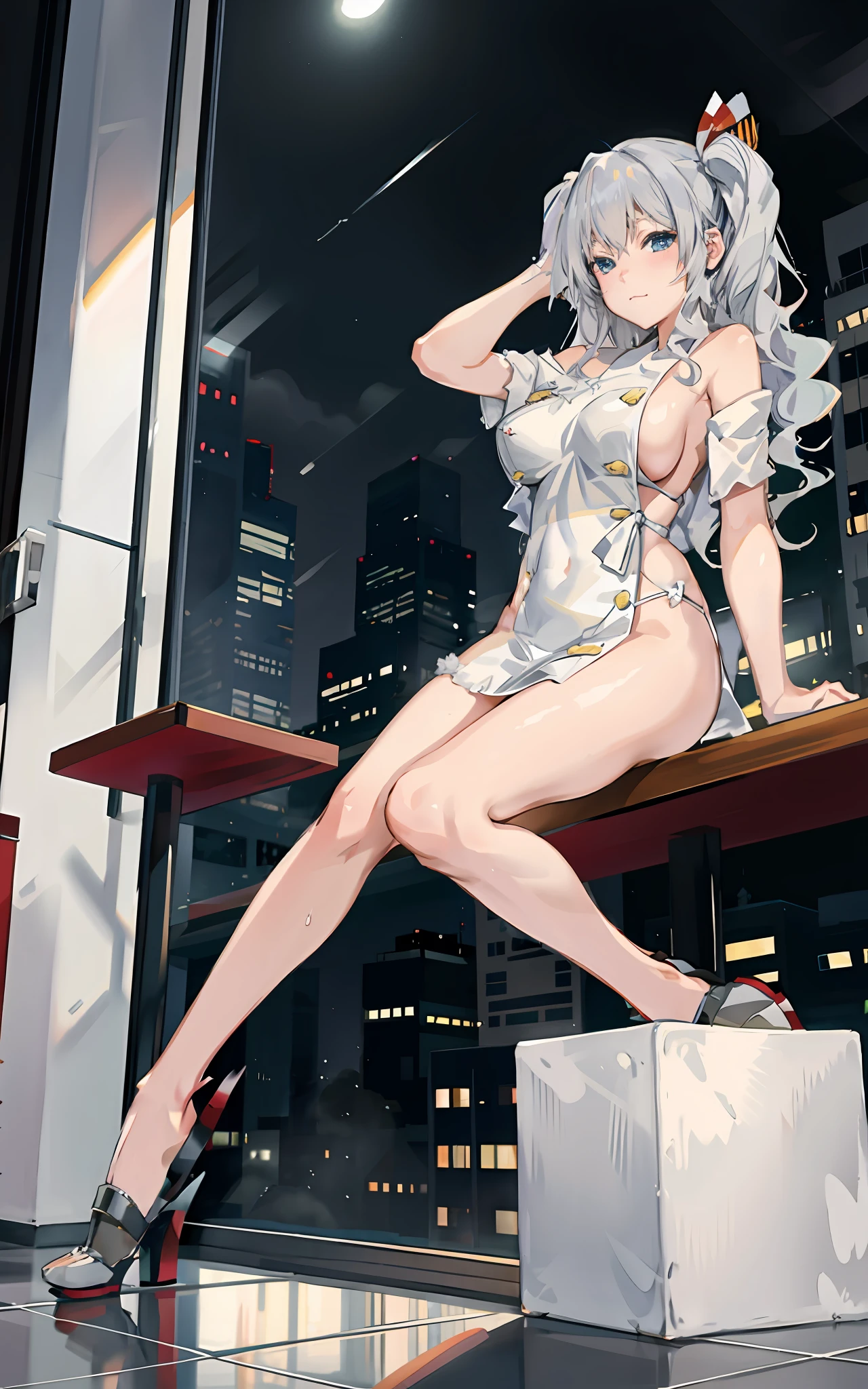 ((anime girl with big breast posing in front of a window in hotel)), (((night view))), ((twintail)), ((wearing bath towel)), seductive anime girl, best anime 4k konachan wallpaper, perfect white haired girl, attractive anime girl, 4k anime wallpaper, 4 k manga wallpaper, oppai, detailed digital anime art, anime best girl, beautiful anime girl, detailed anime artwork, beautiful alluring anime woman