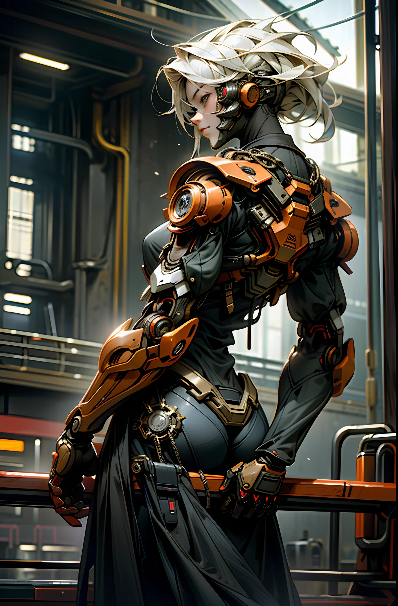 8K wallpapers, hyper-detailed works, cinematic lighting, realistic photos, Dark_Fantasy, Cyberpunk, (chain saw, chain saw man, Red:1.1), 1man, Mechanical marvel, Robotic presence, Cybernetic guardian, wearing shabby mecha suits, intricate, (steel metal [rust]), elegant, Clear focus, shot by Greg Rutkowski, soft lighting, bright colors, masterpiece, ((street)), cowboy shooting, dynamic pose, back two knives