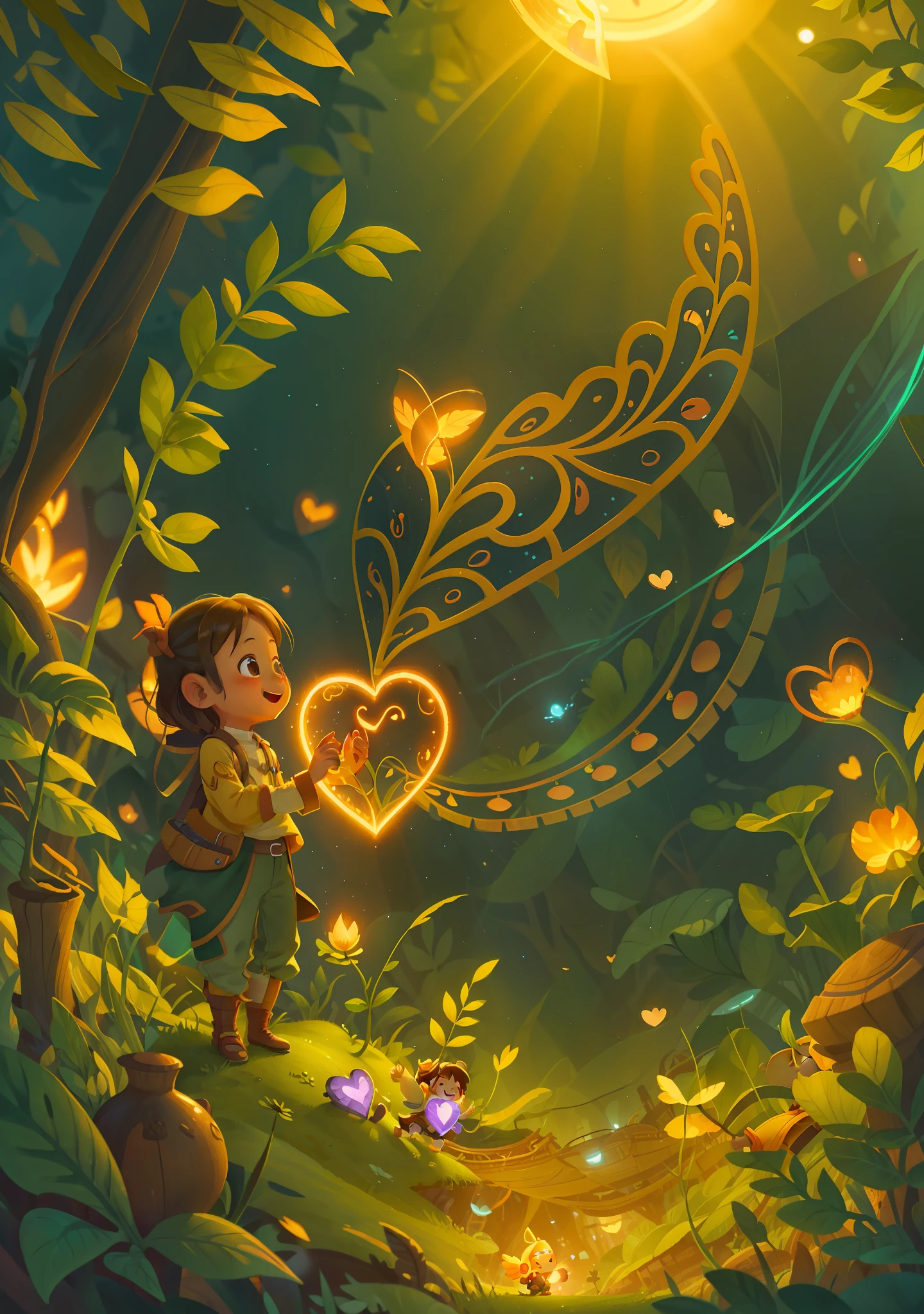 Firefly, Glowing Heart, A Happy Child, Panorama, (Best Quality) (Intricate Details)