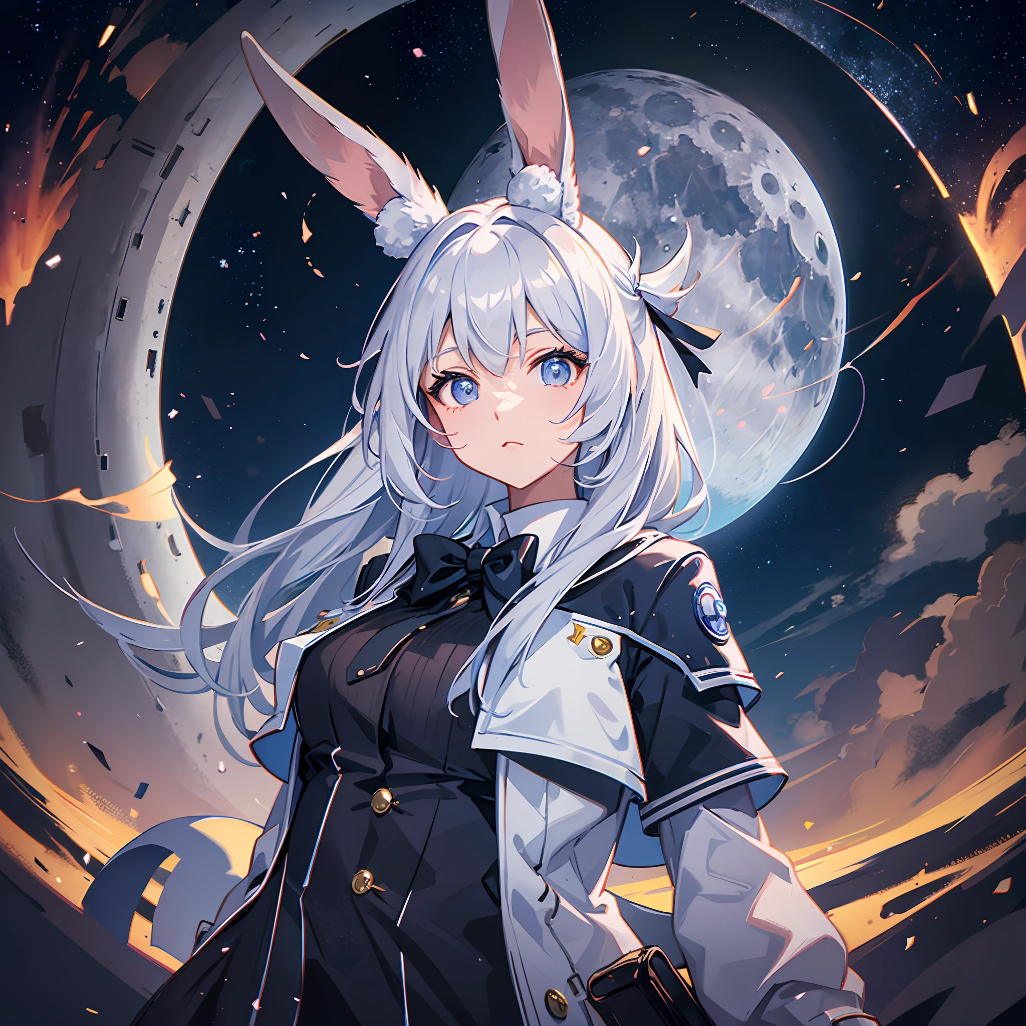 Rabbit Eared Girl Moon Surface Space Background Moon Background