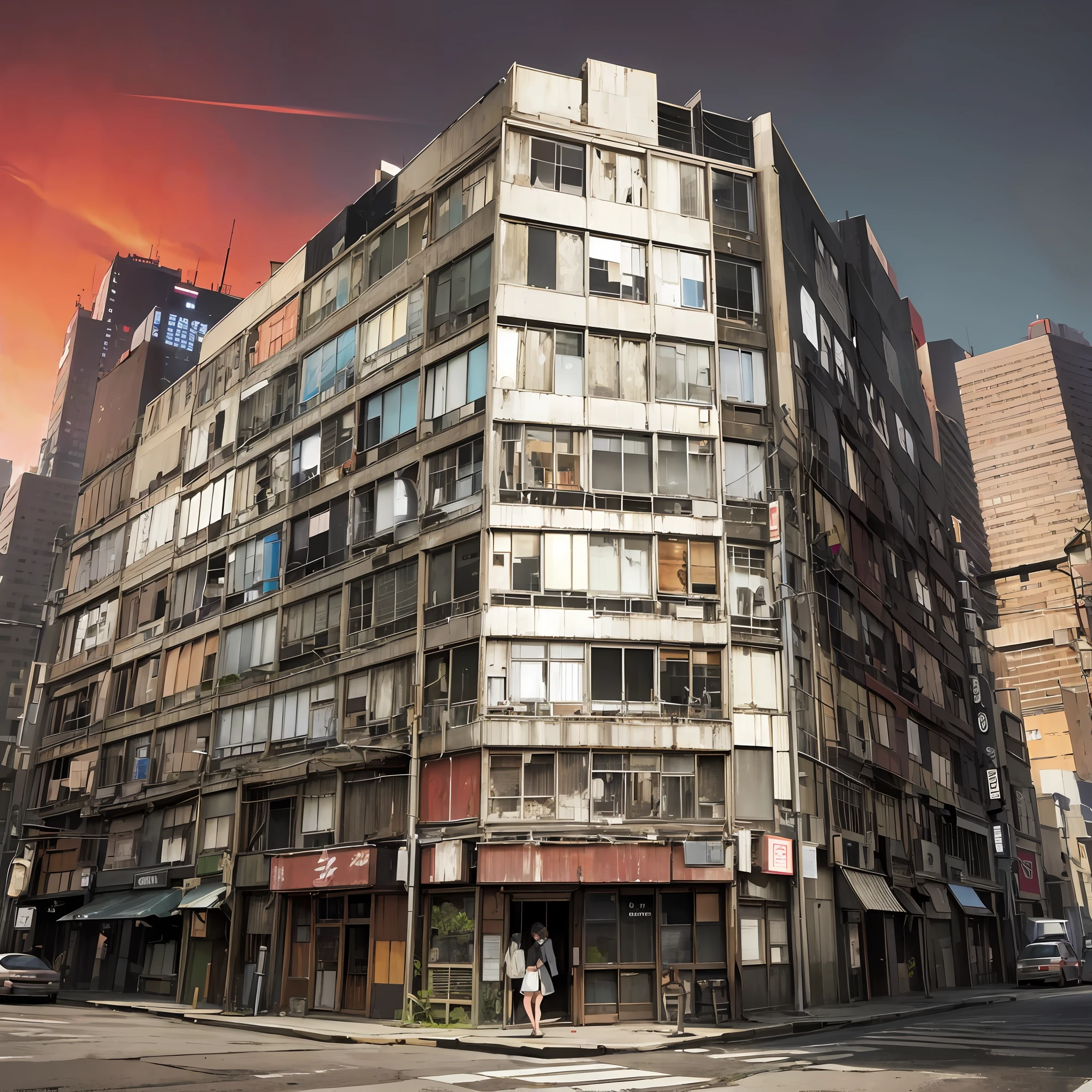 Urban loneliness, the other side of the glamor, me about to disappear, skyscrapers with balconies and balconies on the second floor, old apartments, neat dense buildings, deserted Shinjuku junk, deserted Shinjuku junktown, old buildings, old houses, small rooms in Tokyo, dusty ruins Shinjuku, --auto --s2