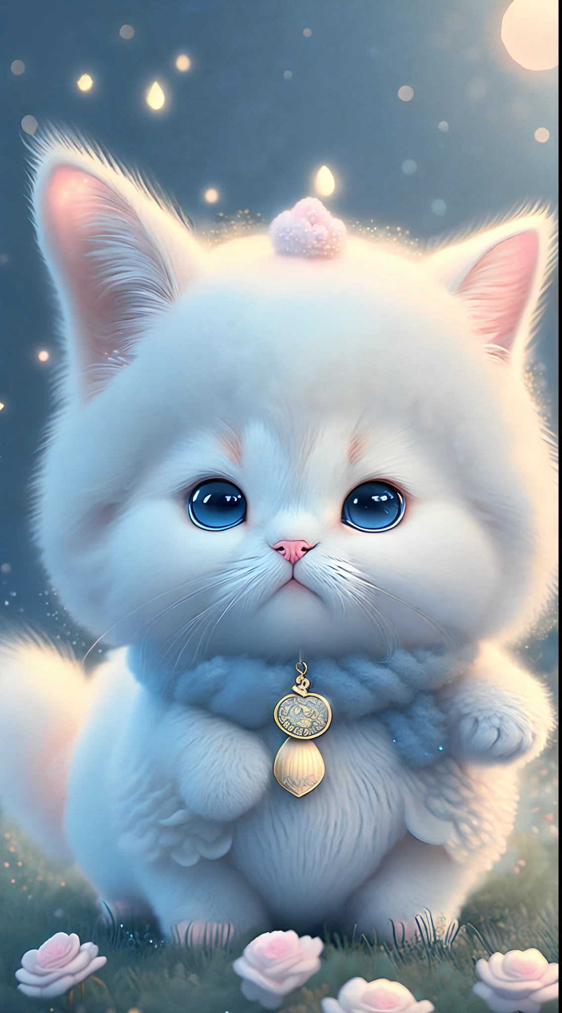 In this ultra-detailed CG art, cute kittens surrounded by ethereal roses, laughter, best quality, high resolution, intricate details, fantasy, cute animals, left, funny, left!! Mouth!!! Laugh!!