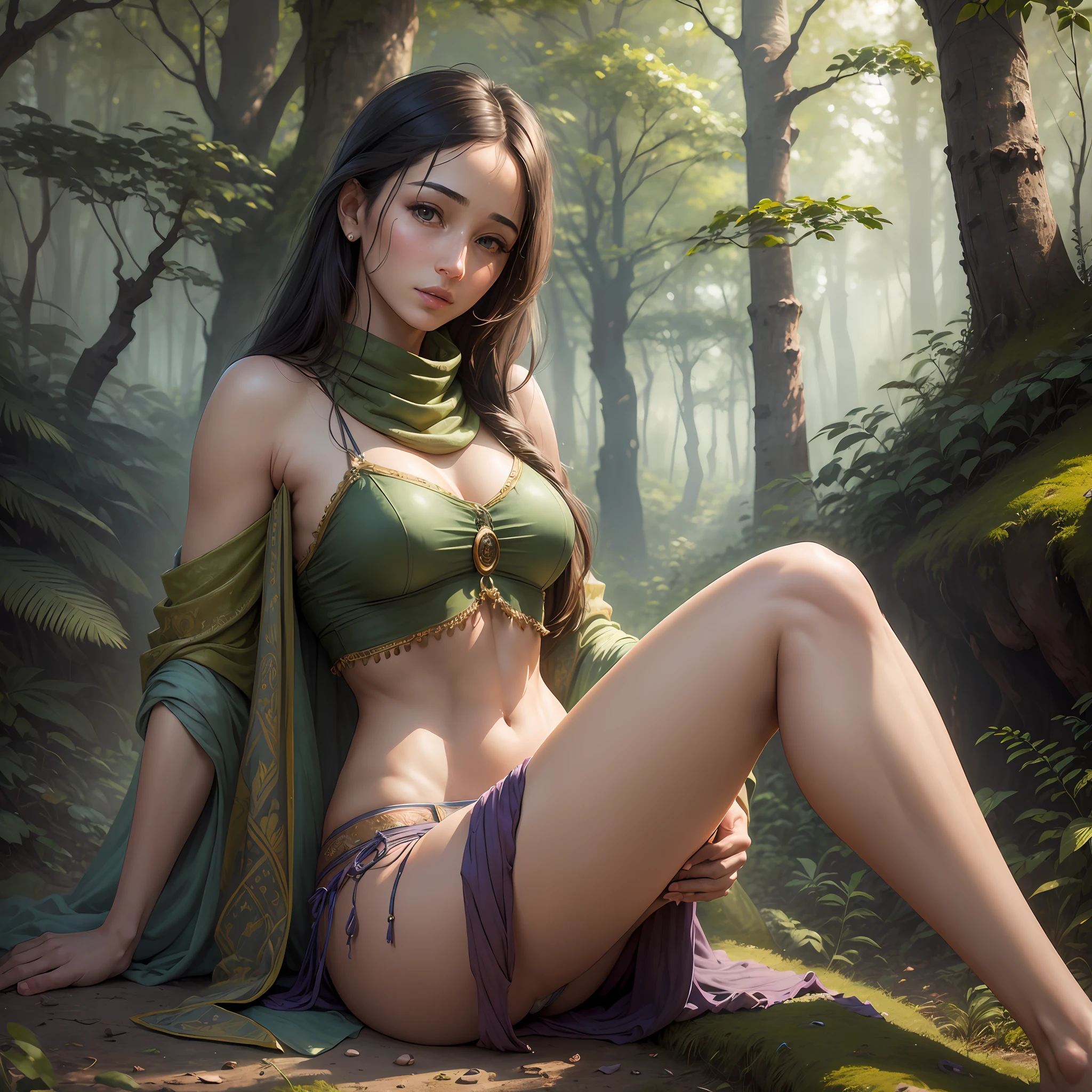 ((realistic:1.5)),((best quality)), ((masterpiece)),((detailed))2 Afgan girl upbody in Sari,underbody in skimpy underwear,in forest,little foggy,holdin her friend ass, --auto --s2