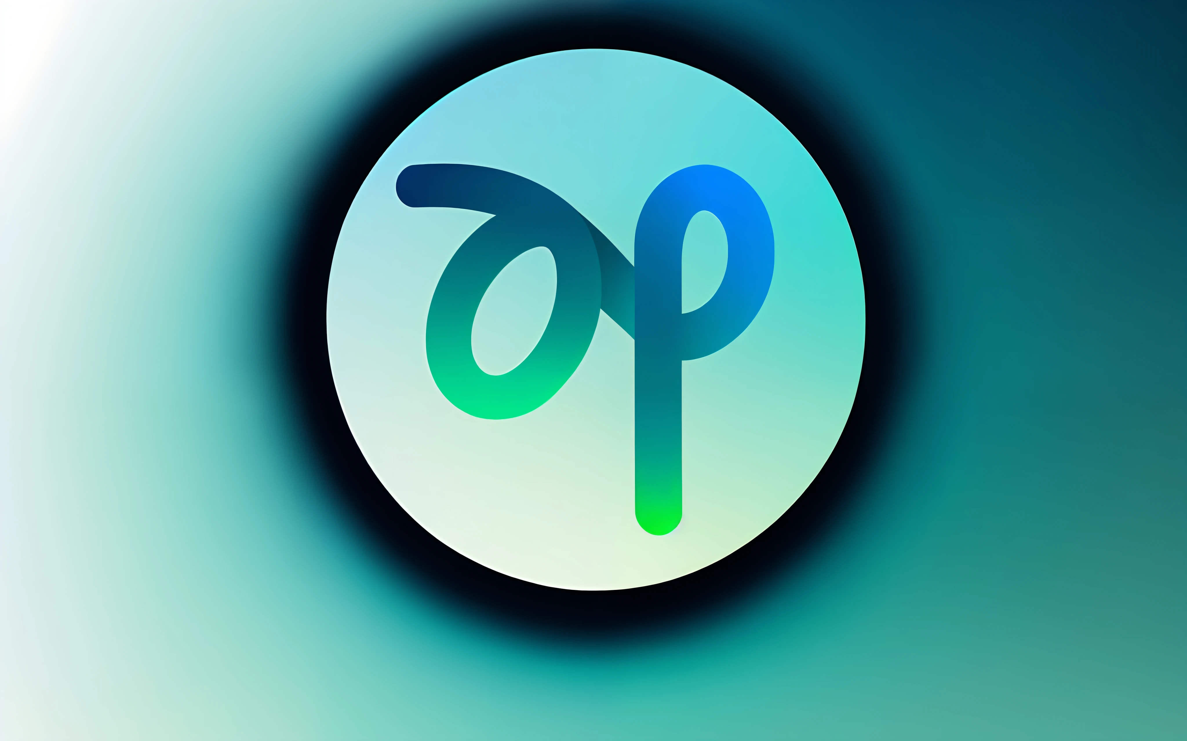 Dark blue, light green, light blue, gradient, slight shadow at the intersection of circles