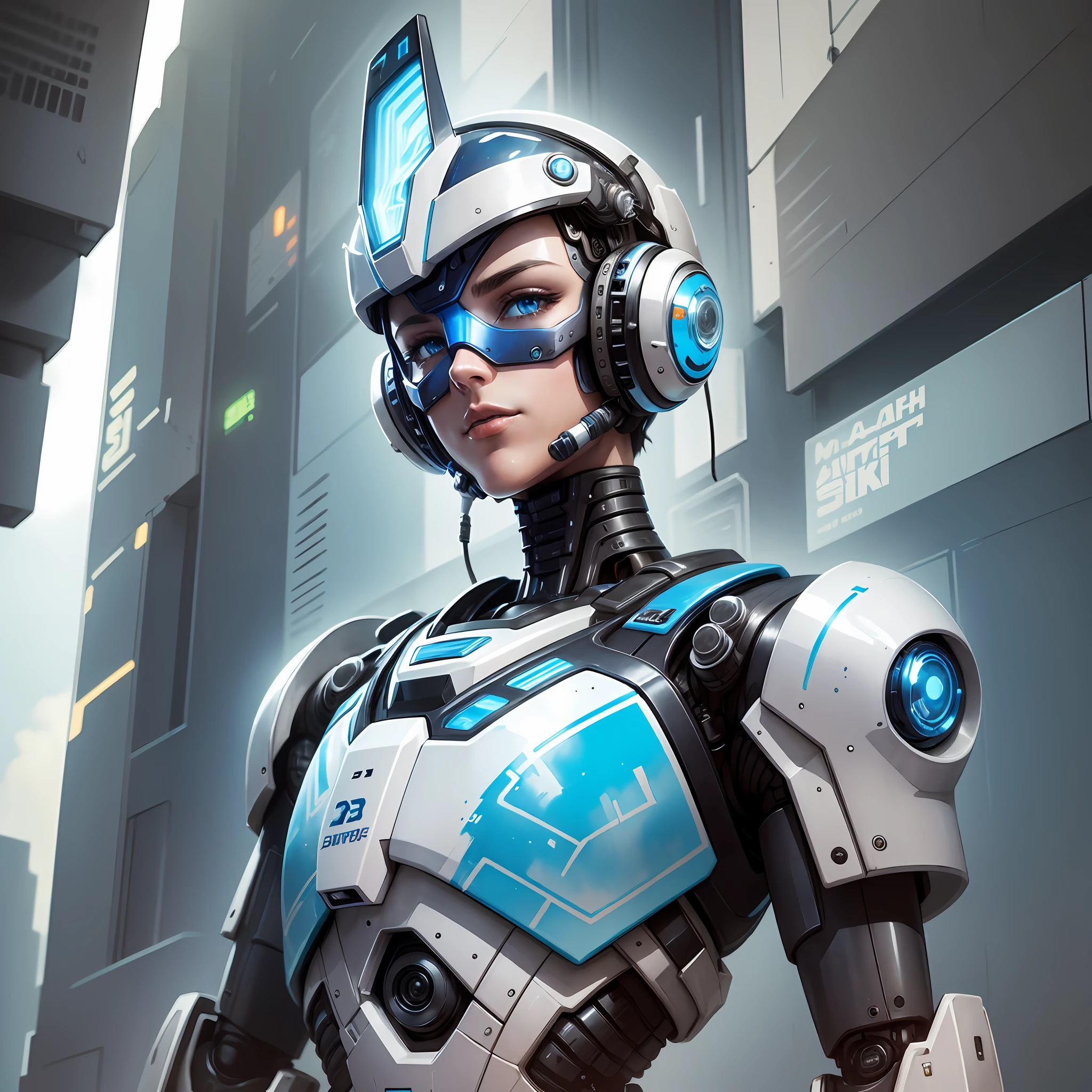 (Artwork tag: hand-painted watercolor), futuristic, bright, fresh air, (1 robot), head with gear and pipe decoration, body plated in bright silver, blue light distributed on it, super detailed depiction, based on high-tech and intelligent situations. --auto --s2
