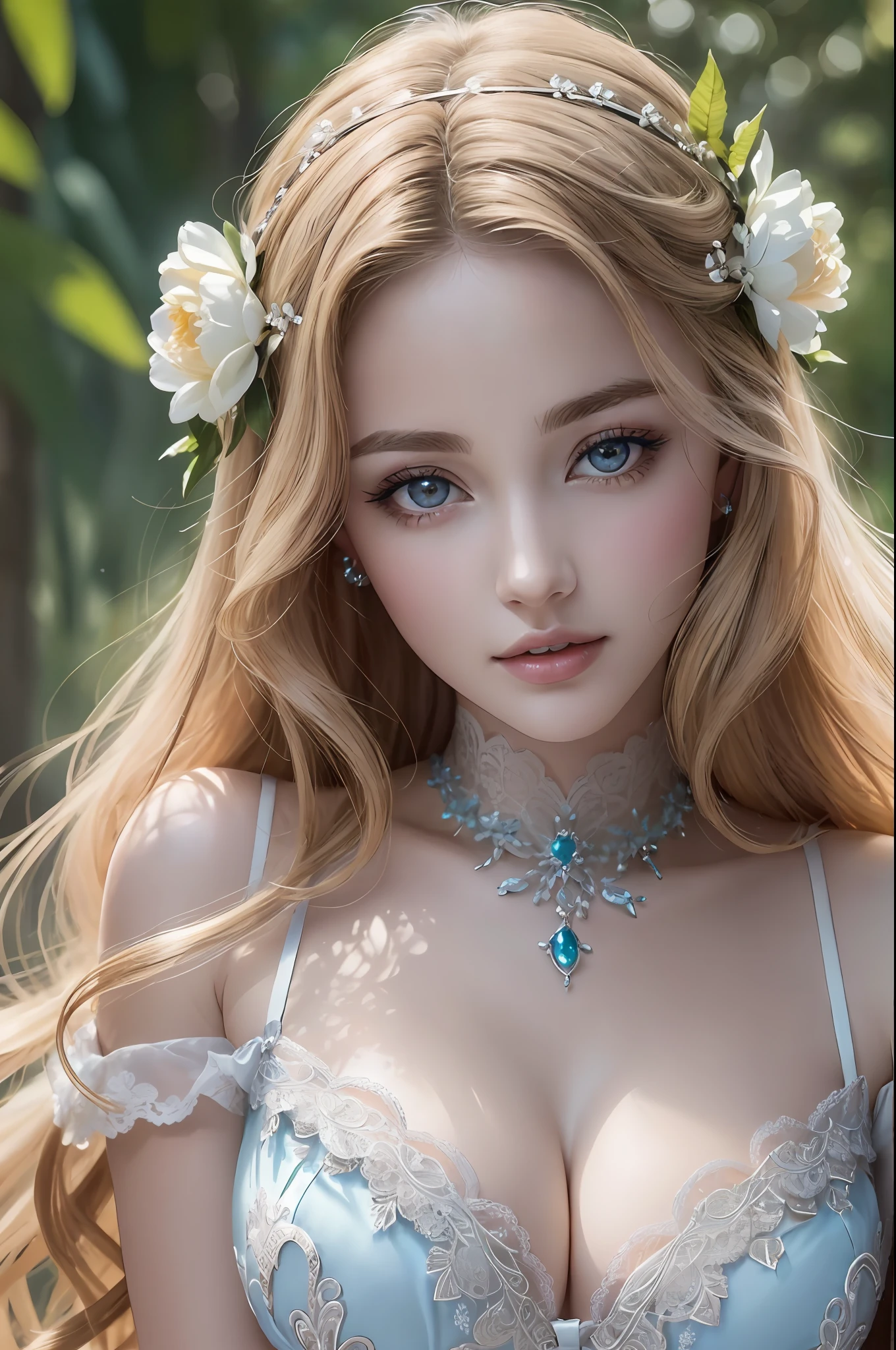 Absurd, ultra-detailed, high quality, detailed face, beautiful eyes, Aphrodite was a vision of ethereal loveliness, radiating an enchanting aura that captivated all who beheld her. She possessed a grace that seemed otherworldly and a charm that could sway even the most steadfast hearts. Lace lingerie
