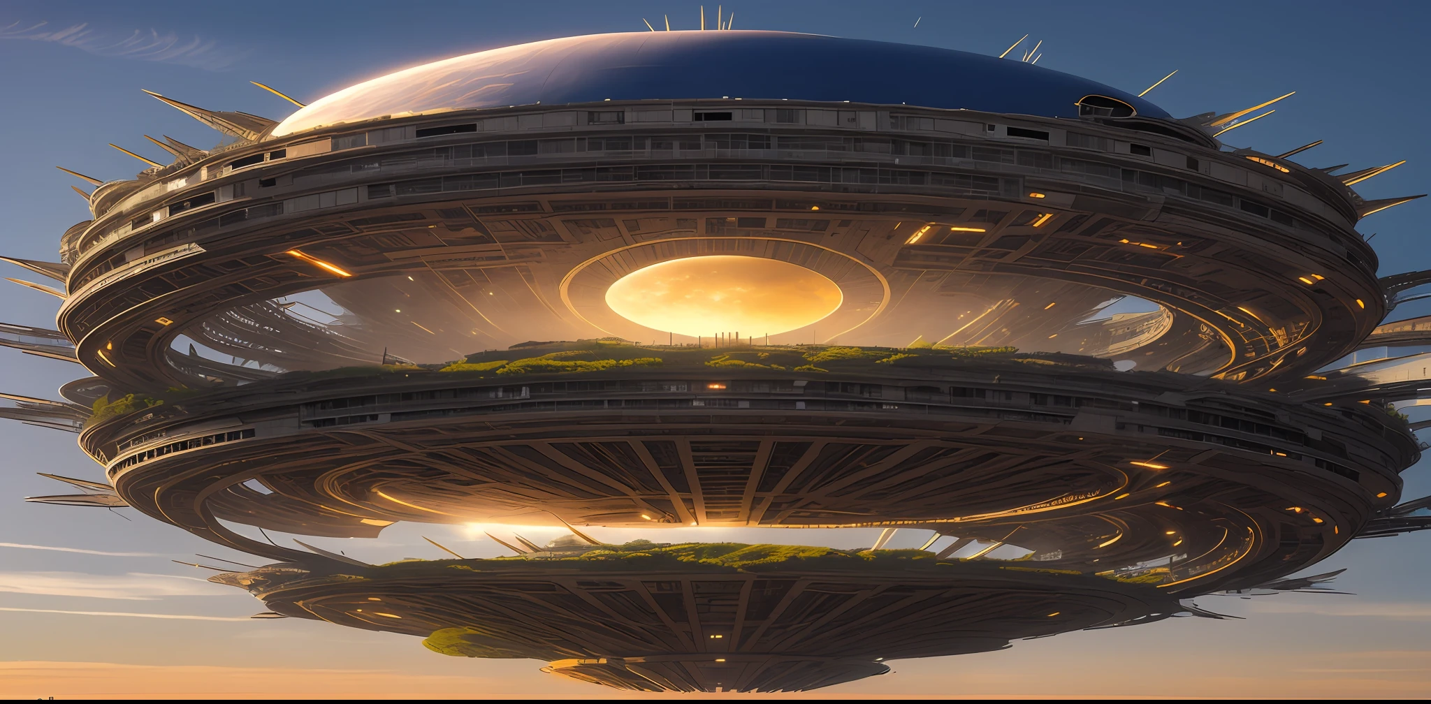 A huge, fascinating sphere surrounded by remnants of futuristic spiked alien structures with blight shimmering around,